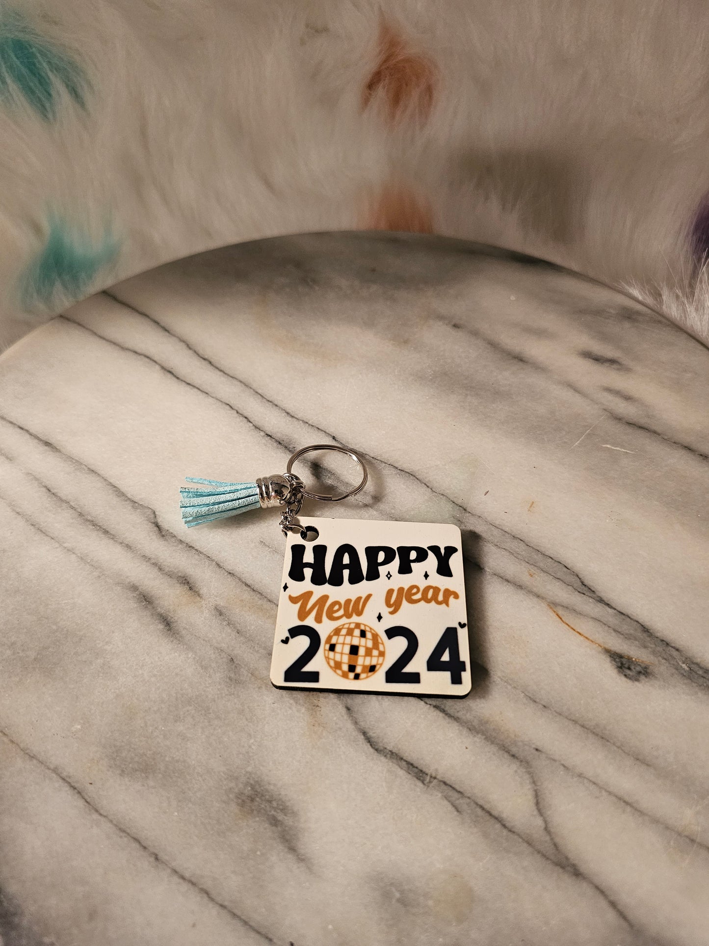 2 inch sublimation square Happy News years Keychains.