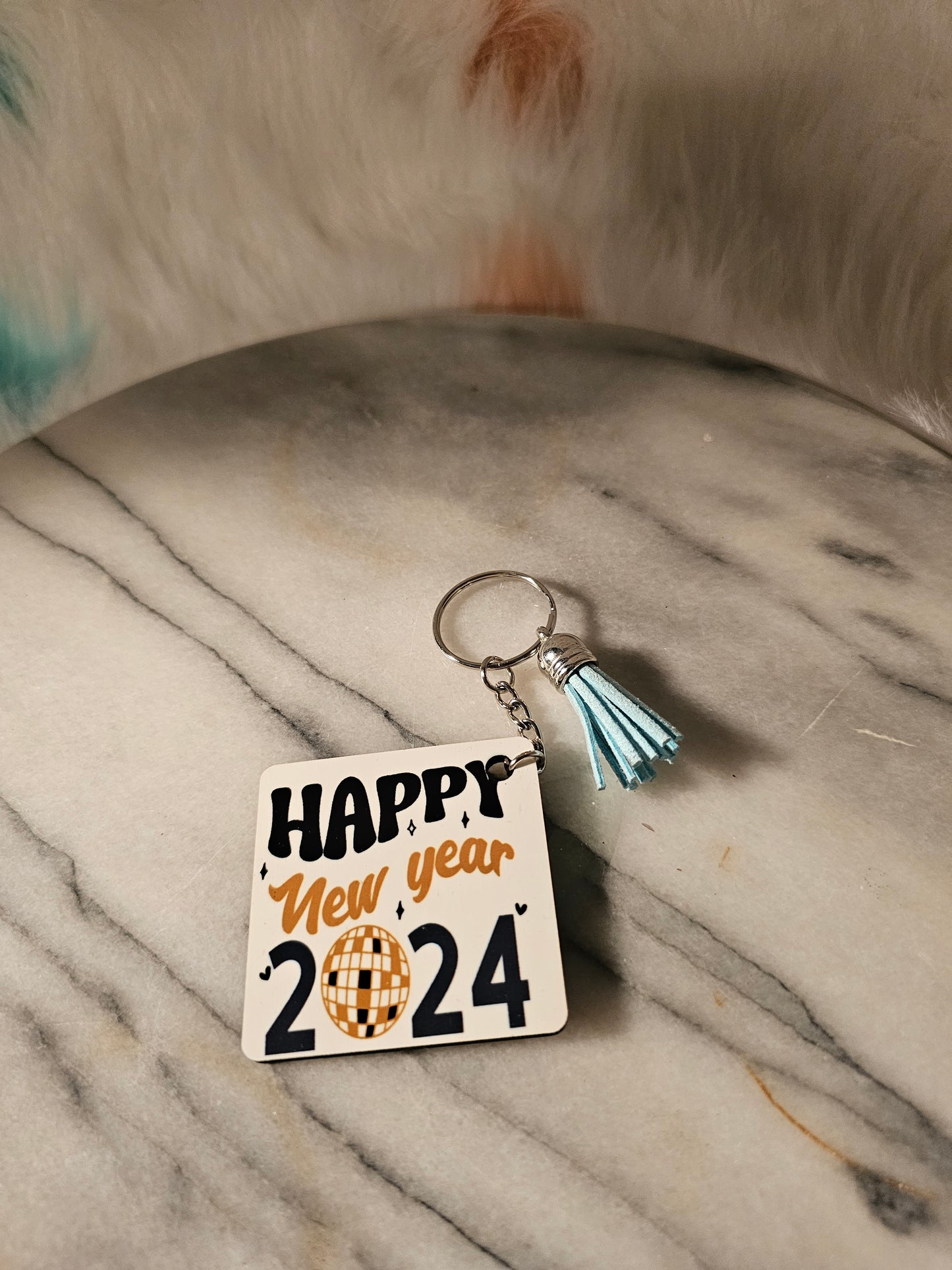 2 inch sublimation square Happy News years Keychains.
