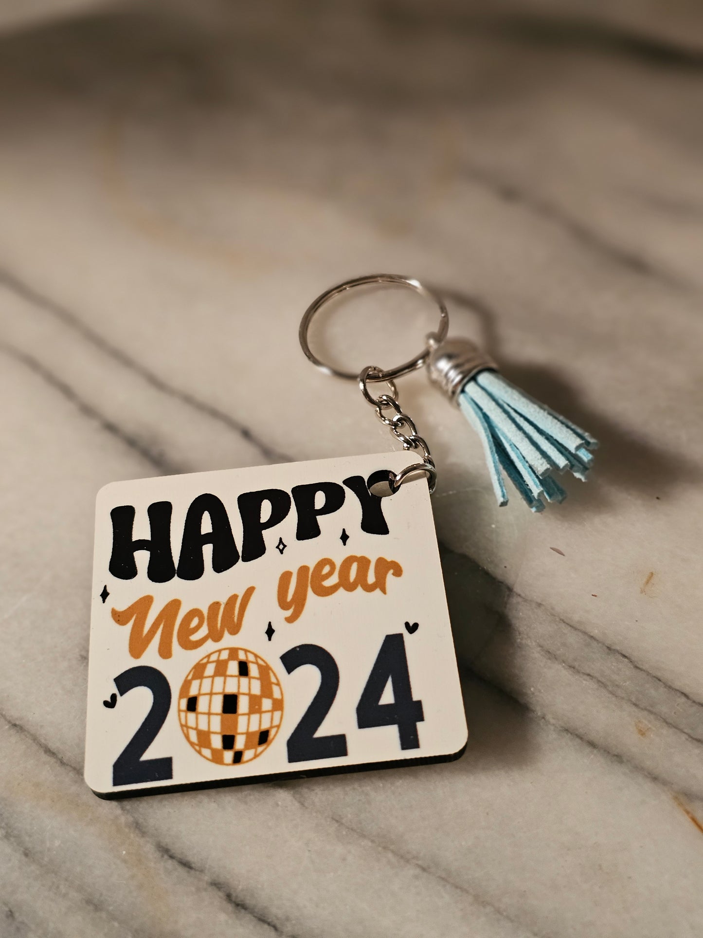 2 inch sublimation square Happy News years Keychains.