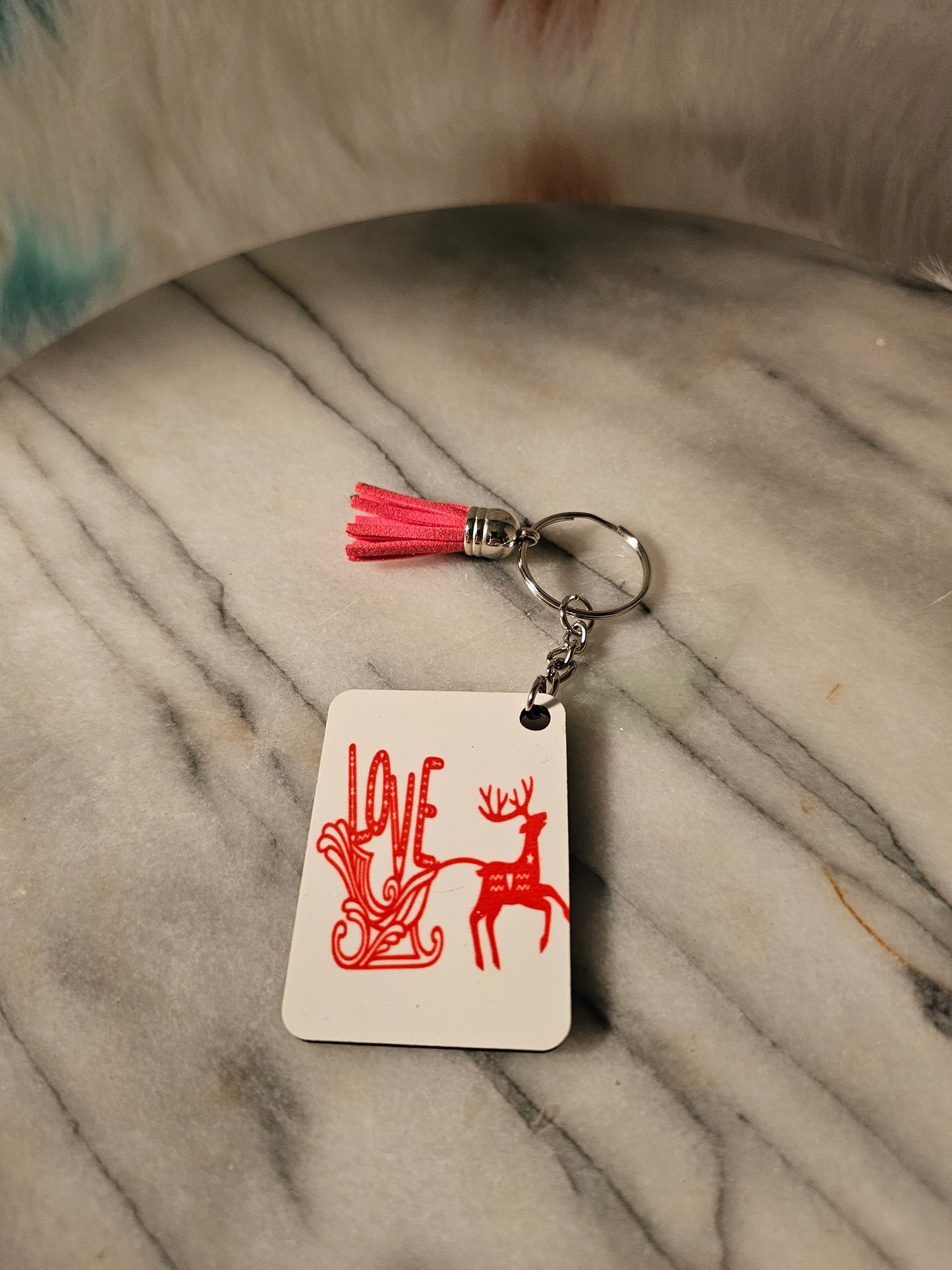 Sublimation rectangle Rudolph and slide Christmas Keychain.