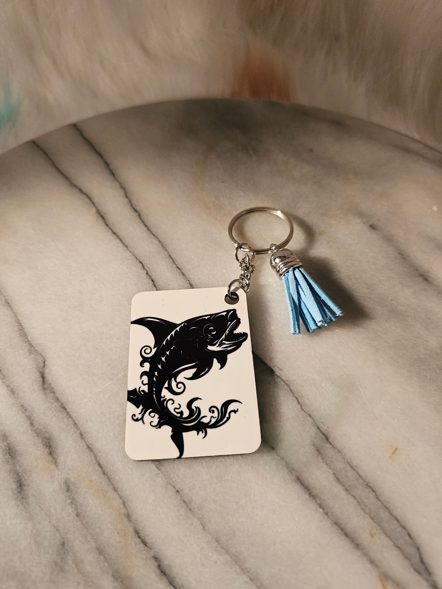 2 inch sublimation square Let's go fishing Keychain.