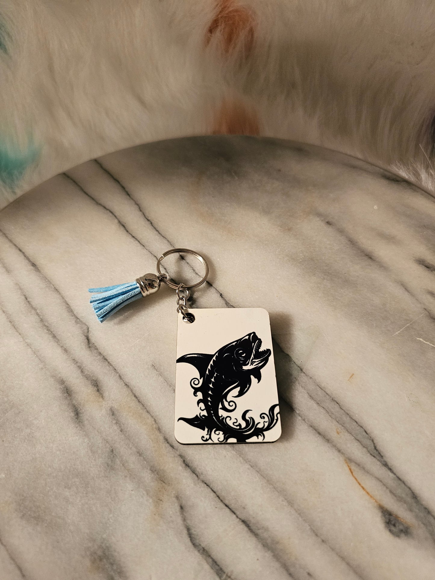 2 inch sublimation square Let's go fishing Keychain.