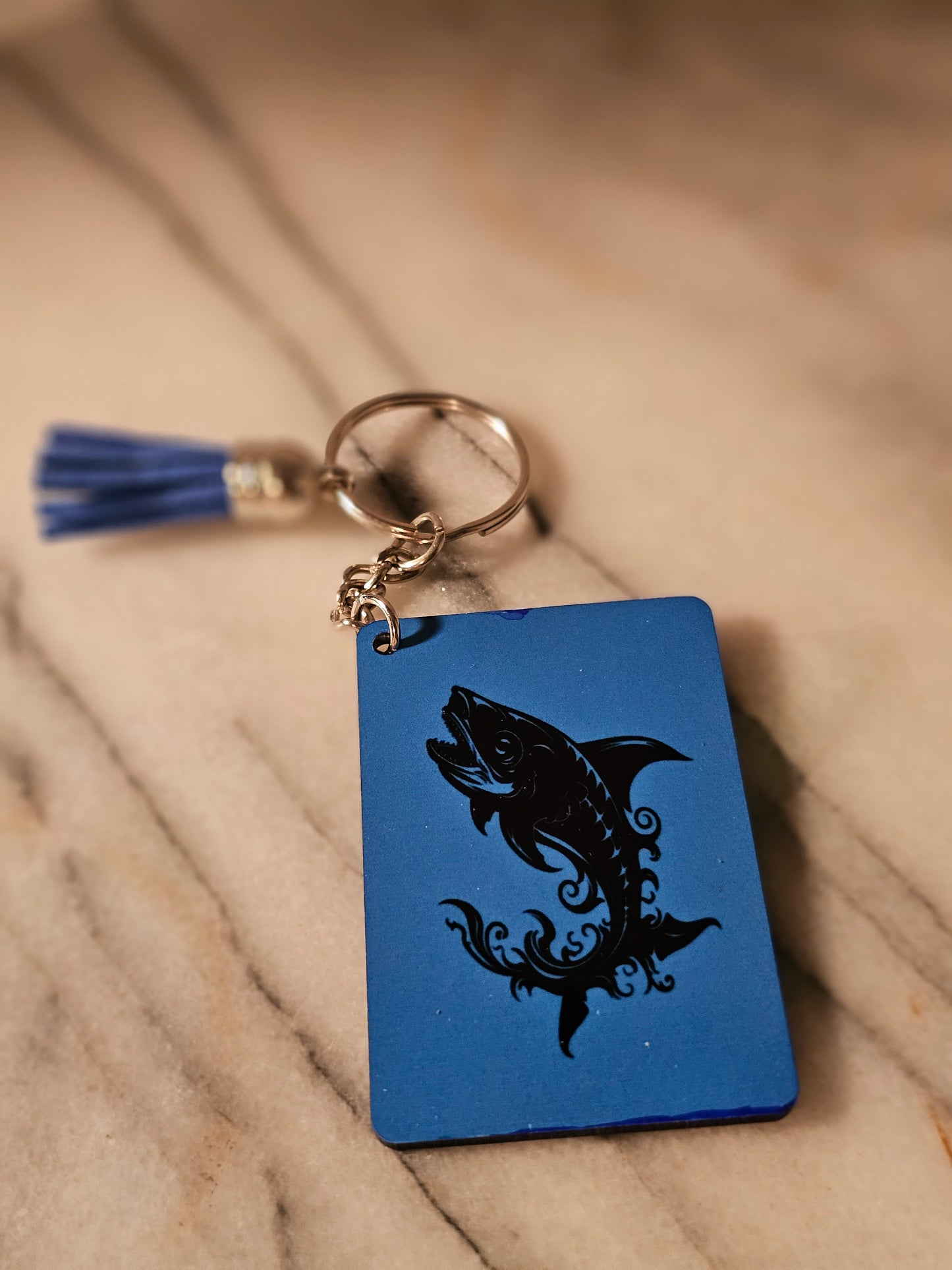 2 inch sublimation square Let's go fishing Keychain.