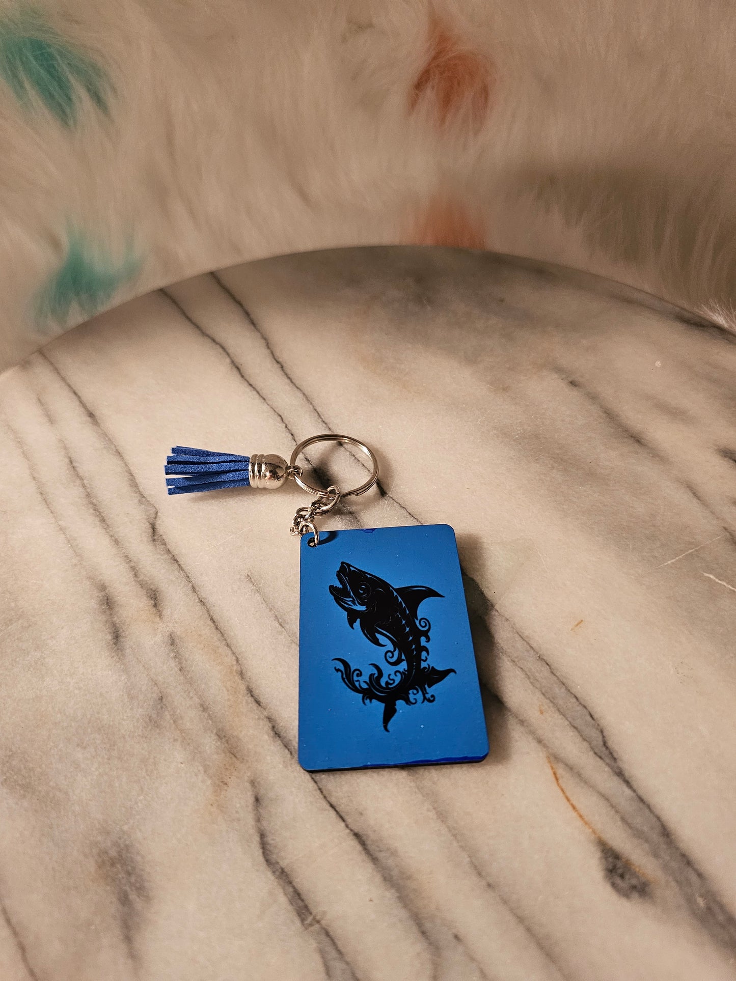2 inch sublimation square Let's go fishing Keychain.
