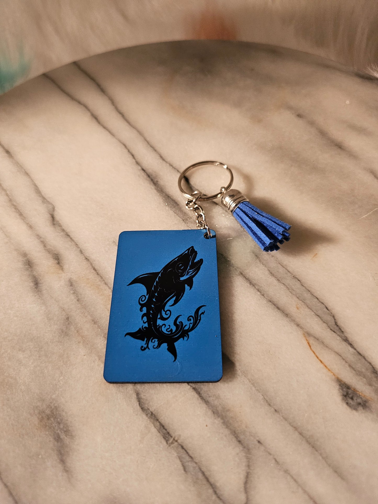 2 inch sublimation square Let's go fishing Keychain.