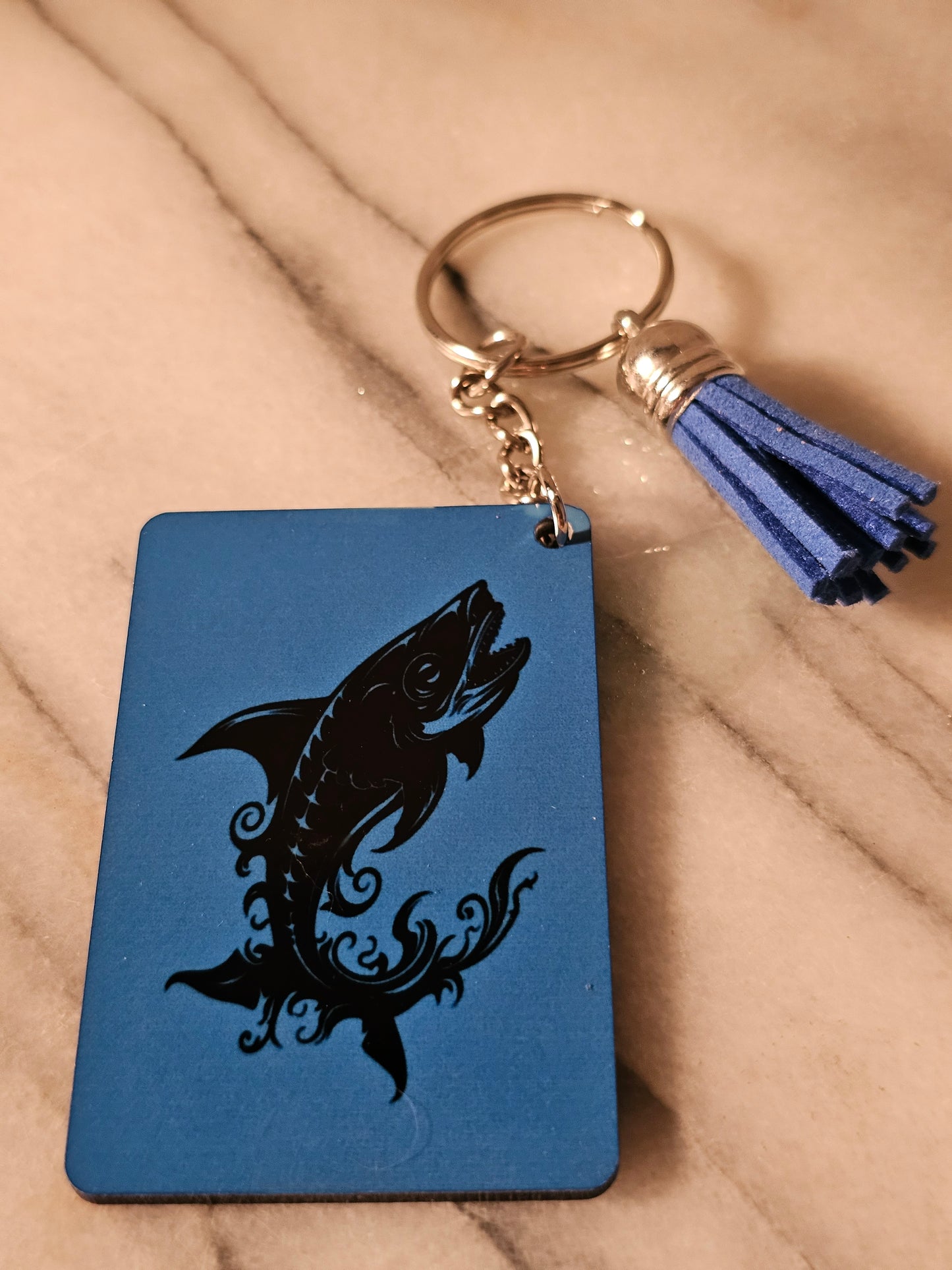 2 inch sublimation square Let's go fishing Keychain.