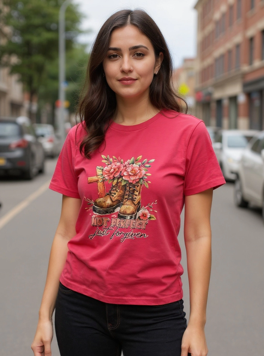 Size L 100% cotton Pink Not perfect just forgiven Tshirt