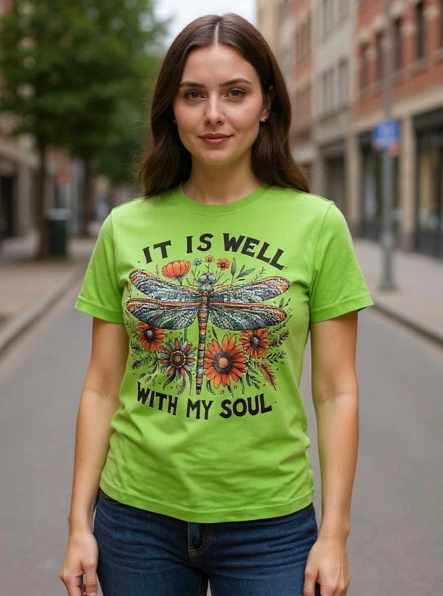 Size XL 100% cotton Light green It is well with my soul Tshirt