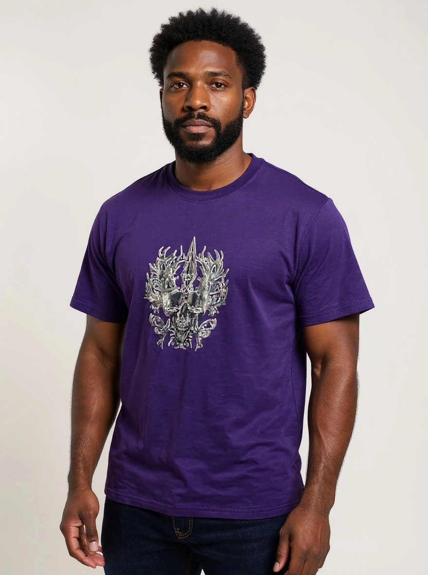 SizeM 100% cotton Purple shirt with Skull