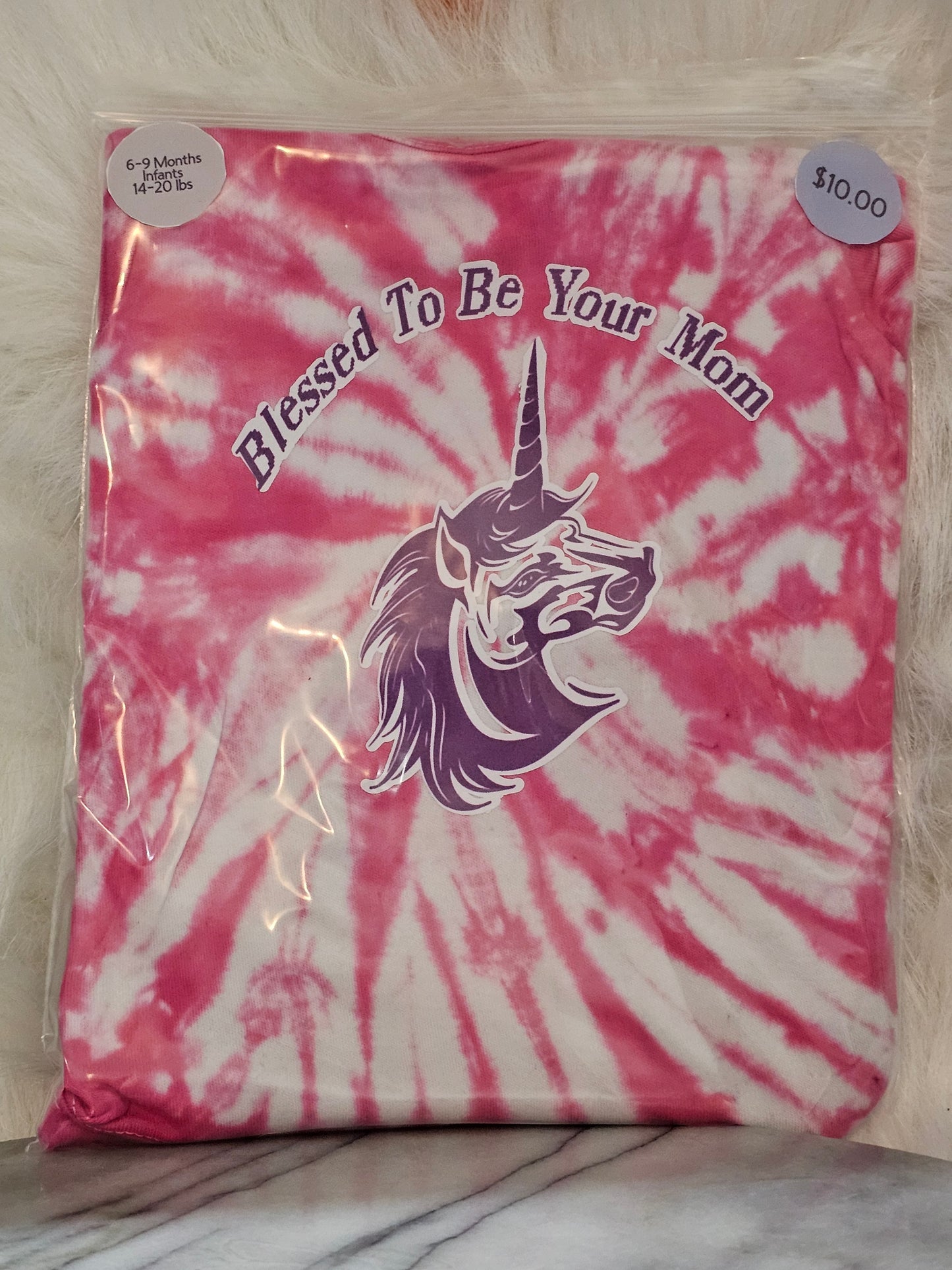 Size 6to9 months 100% cotton Pink & white tye dye Bless to be your mom Tshirt