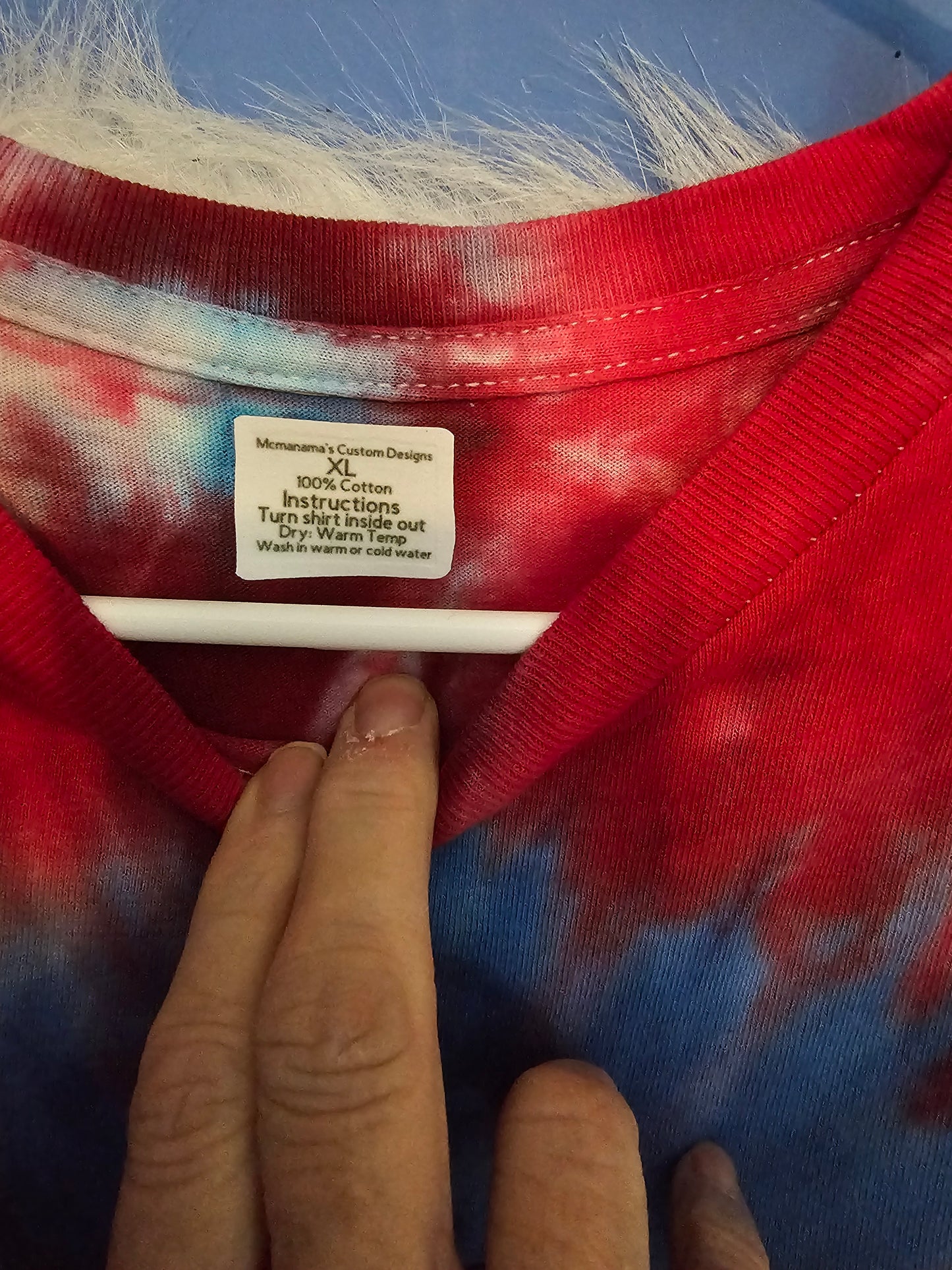 Size XL 100% cotton blue & red tye dye All America chick Tshirt