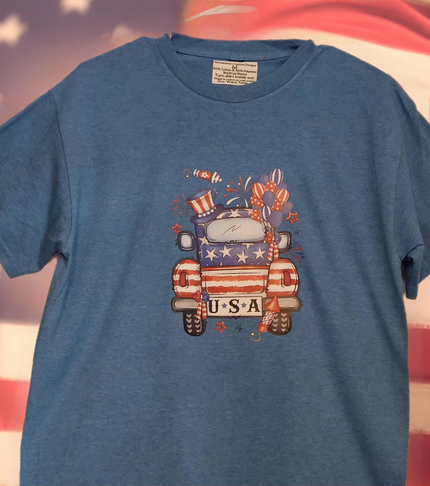 Size M 50%cotton 50%polyester blue independence truck Tshirt
