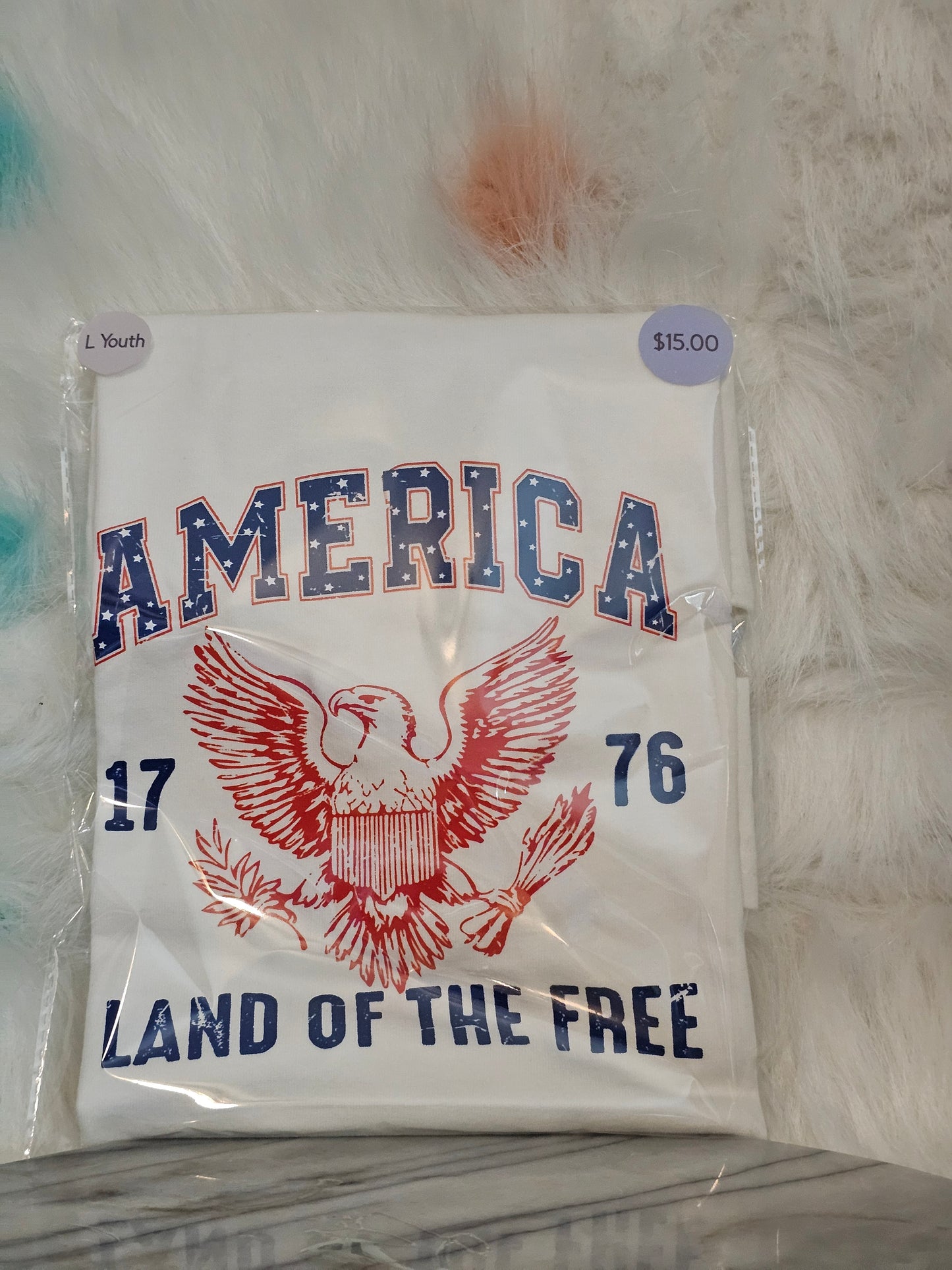 Size L youth 100% cotton White America land of the free Tshirt