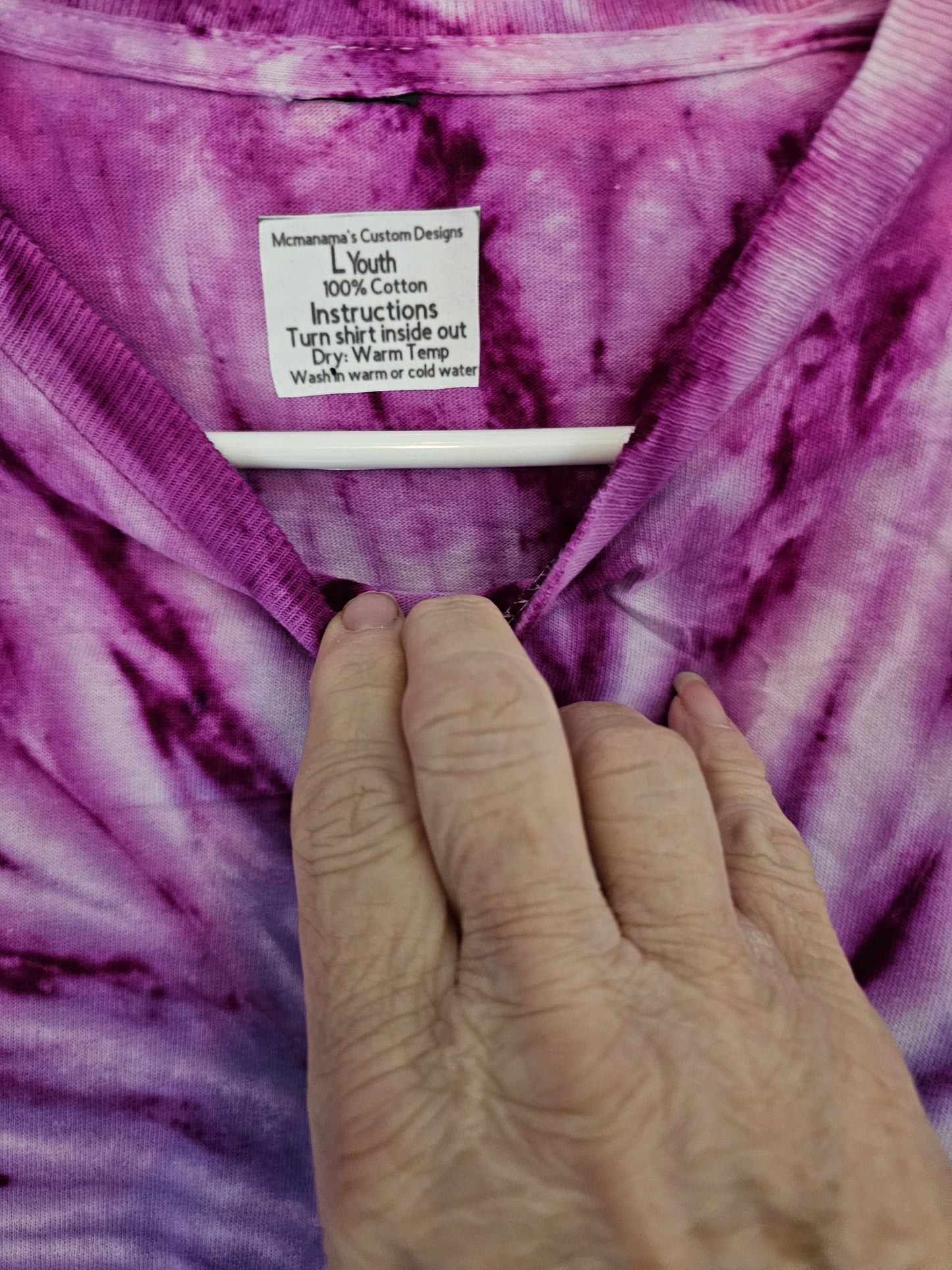 Size L youth pink and purple sparrow tie dye Tshirt