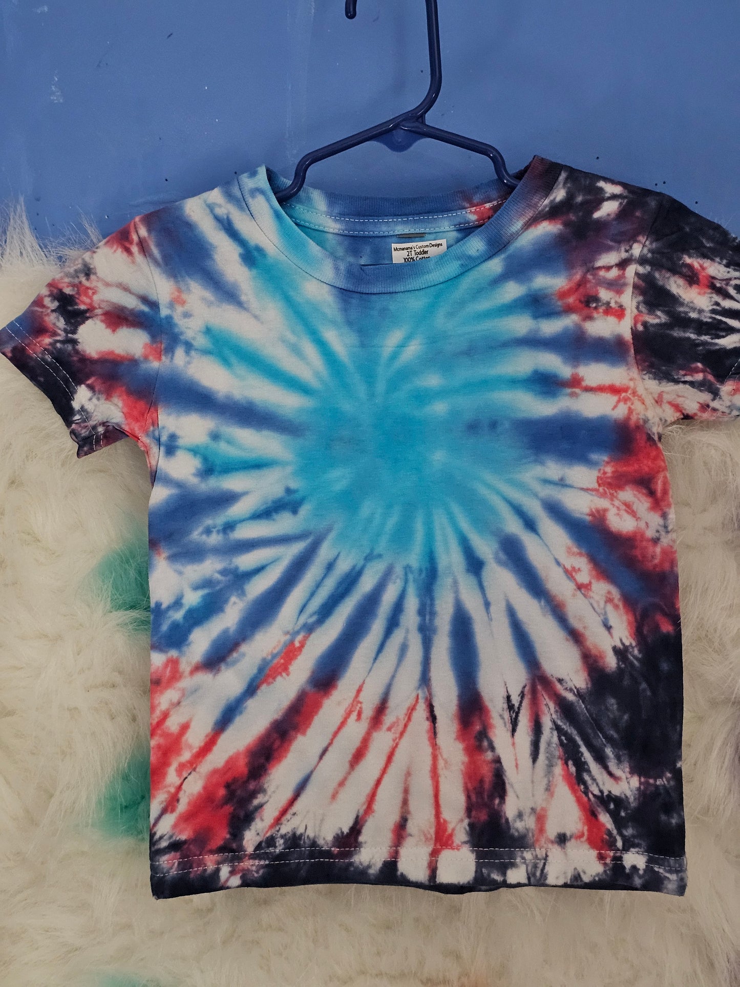 Size 2 Toddler 100% cotton red,blue,Black & white tye dye Tshirt