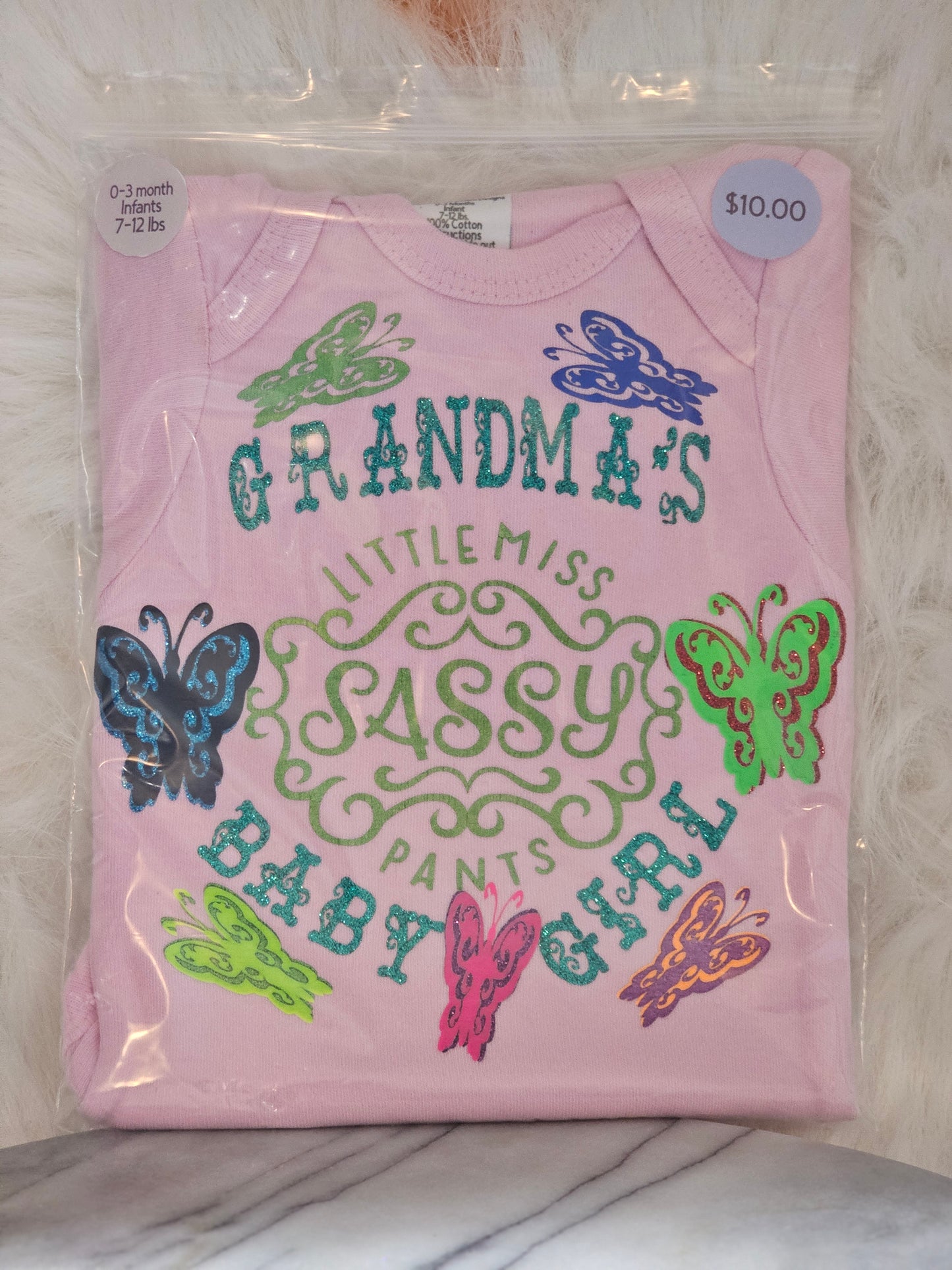 Size 0-3 months 100% cotton Pink Grandma's Little Sassy pants onesie