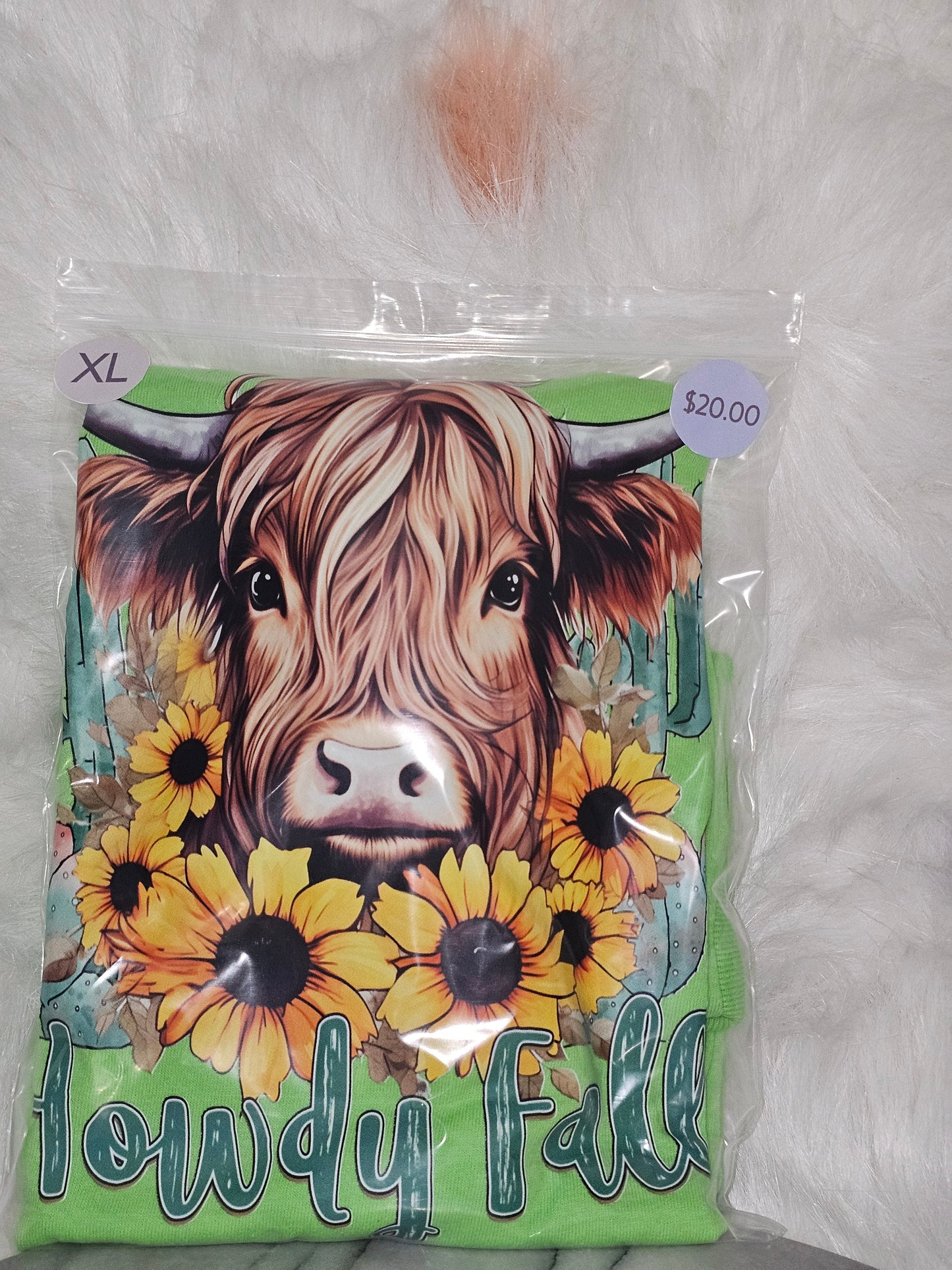 Size XL 100%cotton light green Howdy fall Tshirt