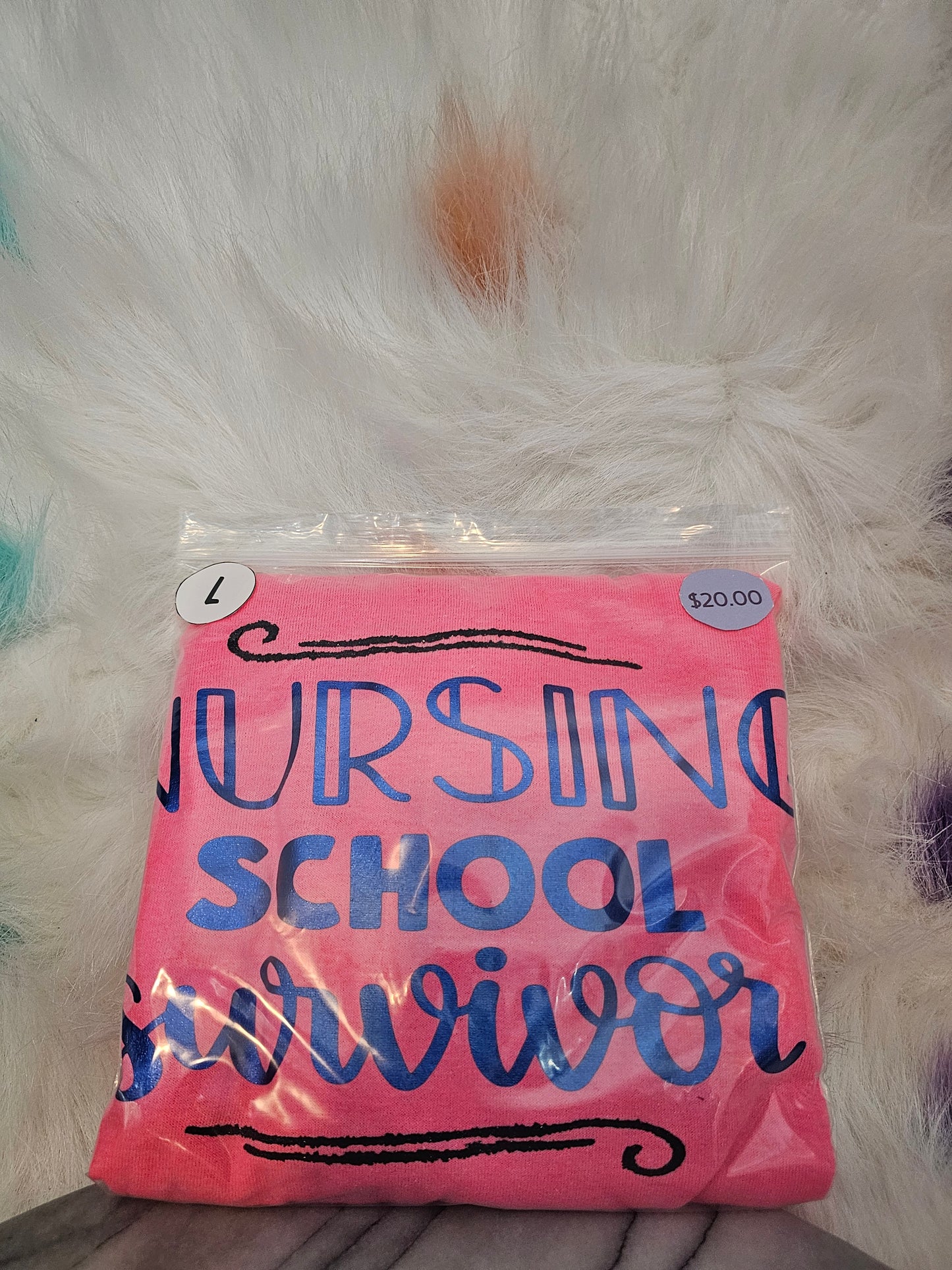 Size L 100% cotton Pink Nursing school survivor Tshirt