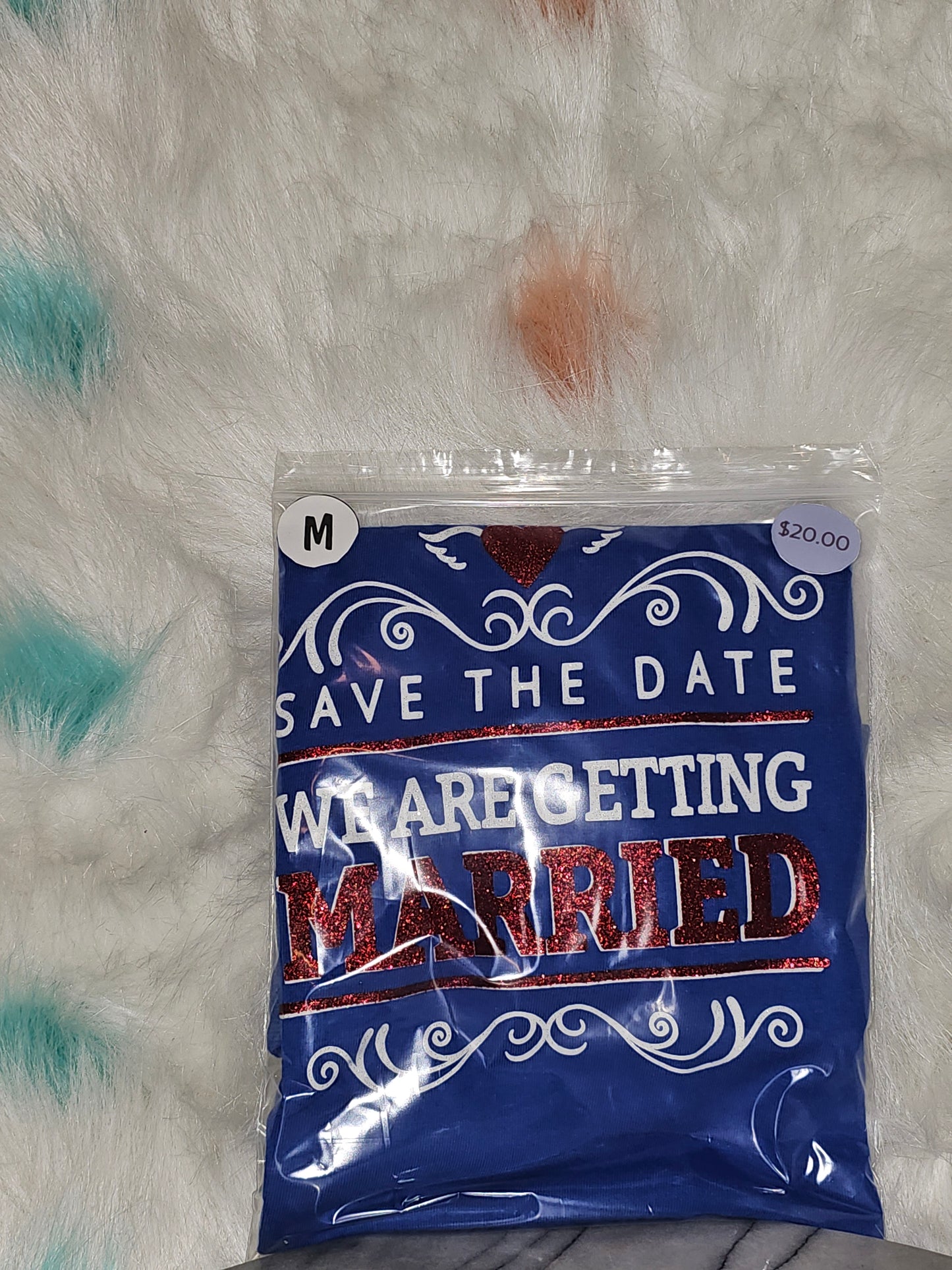 Size M 100% cotton Blue We are getting married Tshirt