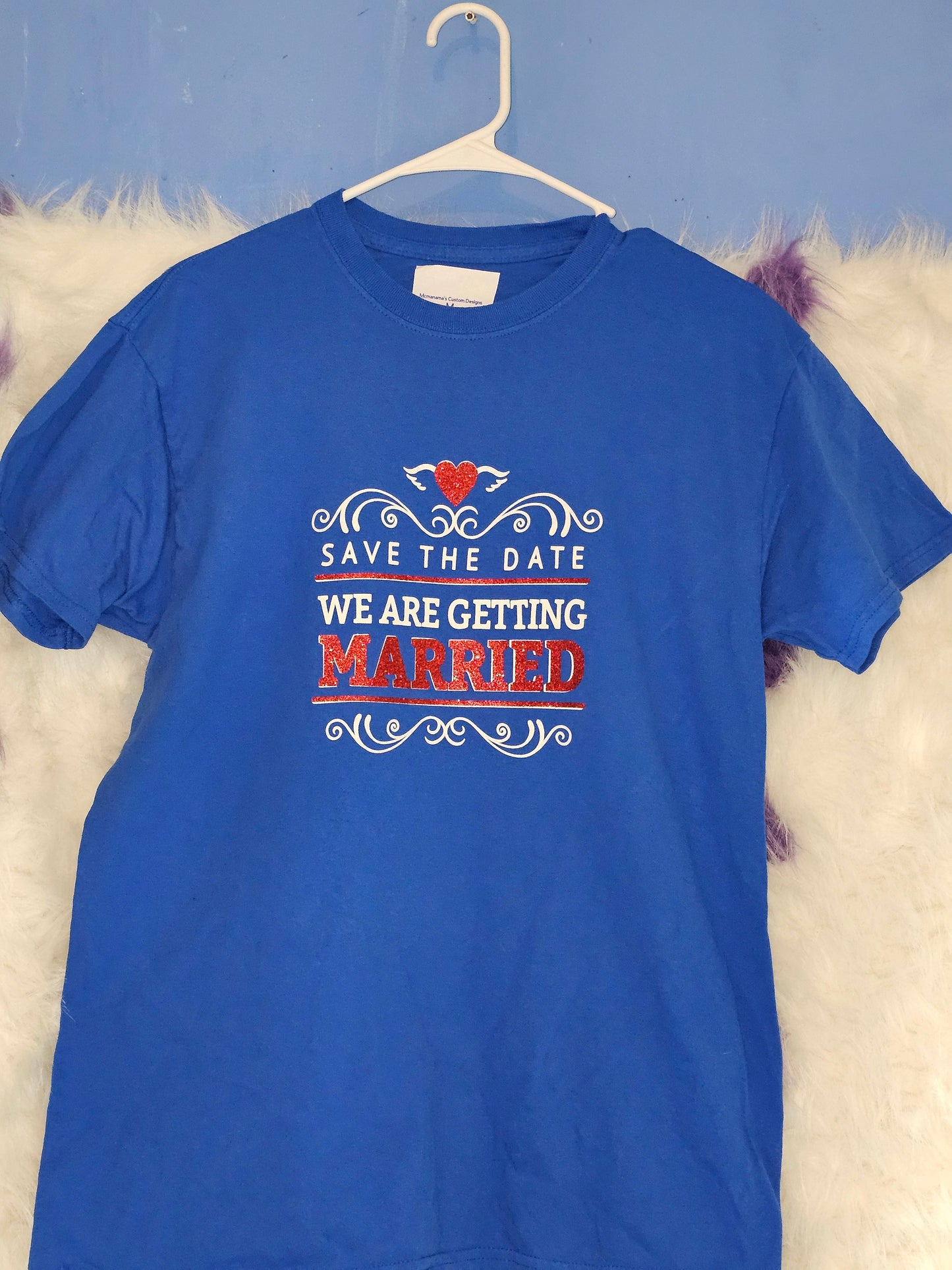Size M 100% cotton Blue We are getting married Tshirt