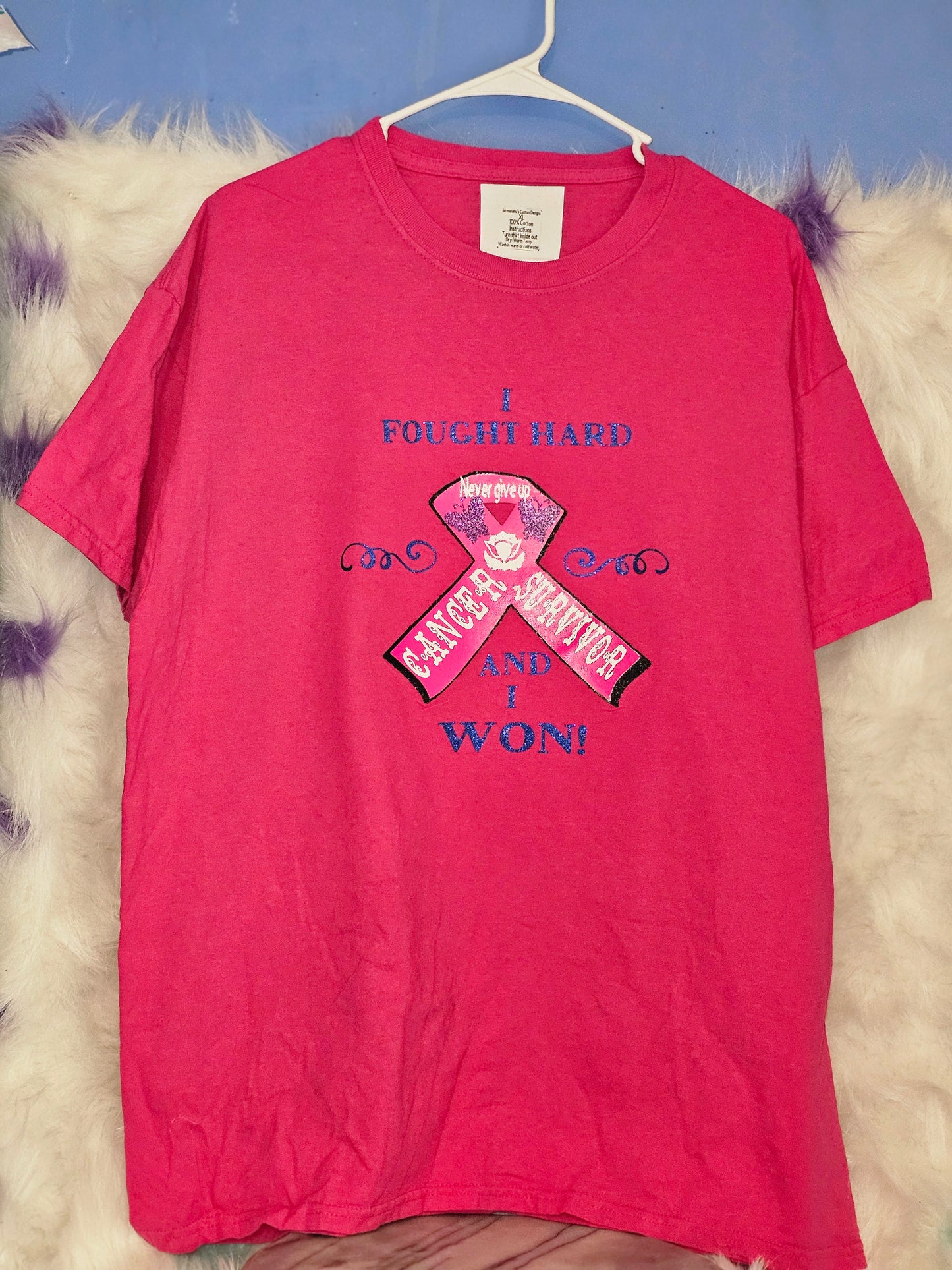 Size XL 100% cotton Pink I fought hard Tshirt