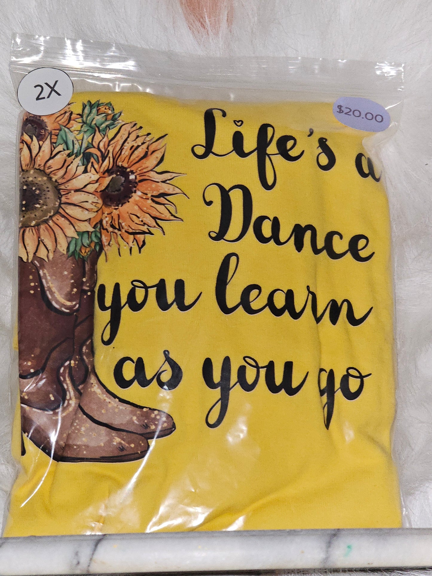 Size 2x 100%cotton yellow Life's a Dance you learn as you go Tshirt