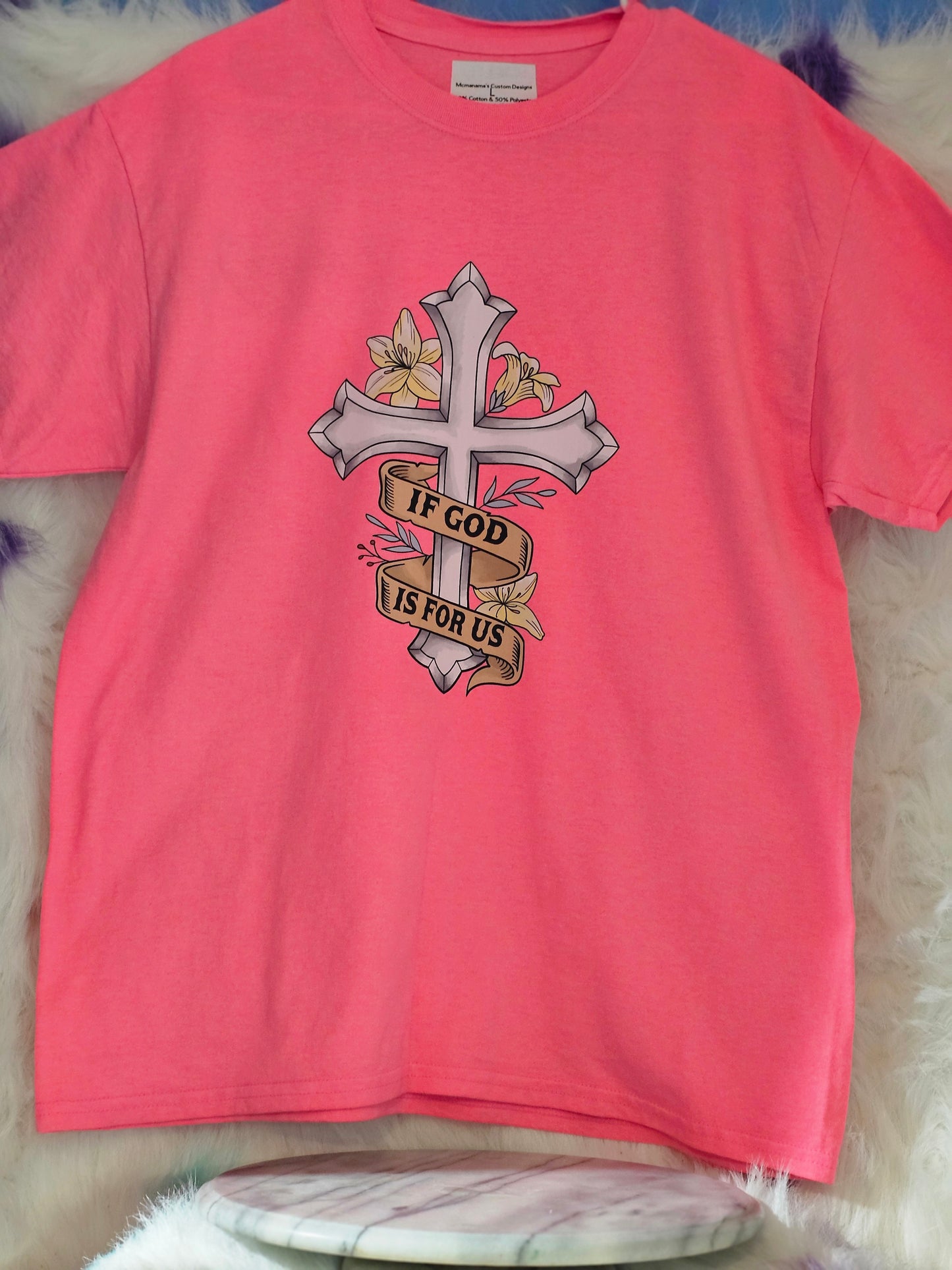 Size L 100% cotton Pink cross with sunflowers Tshirt