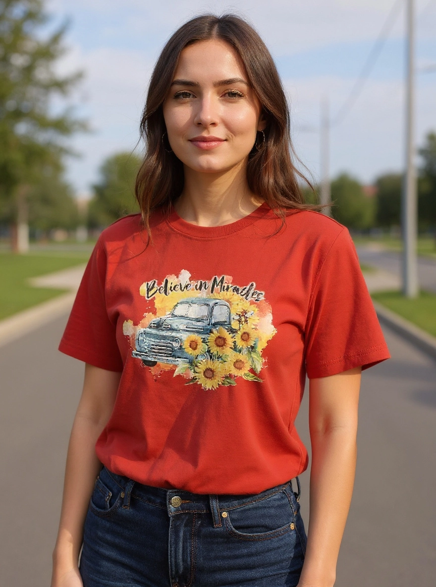 Size L 100% cotton Red Believe in miracles Tshirt