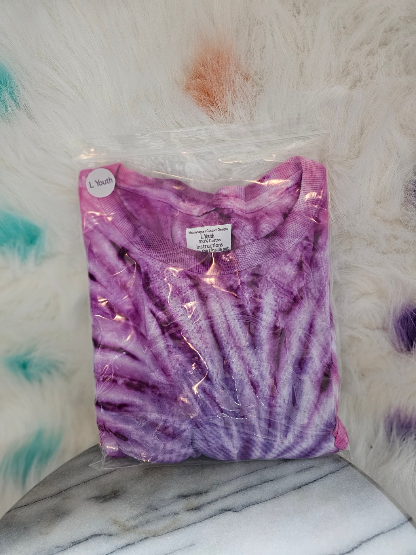 Size L youth pink and purple sparrow tie dye Tshirt
