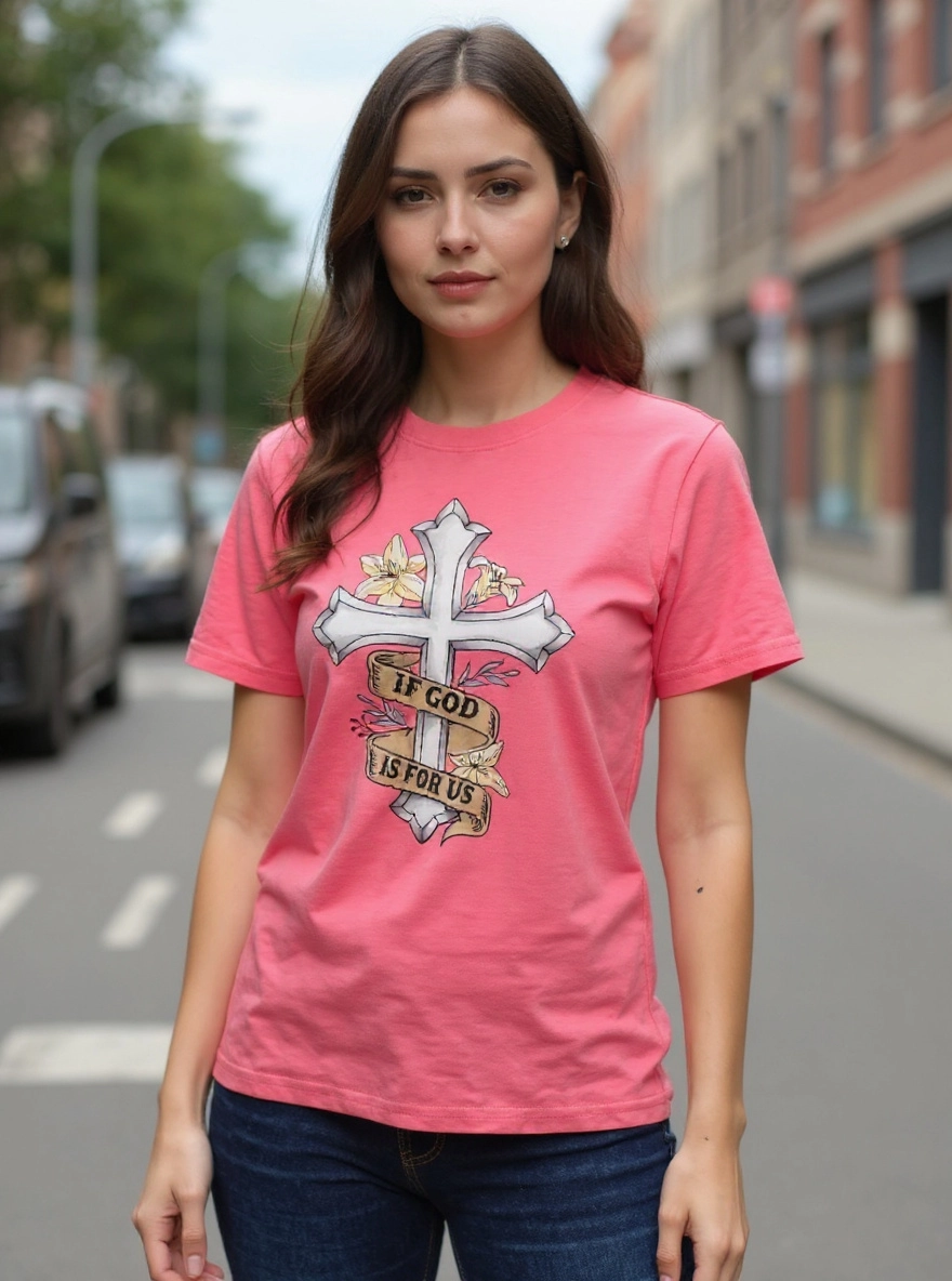 Size L 100% cotton Pink cross with sunflowers Tshirt