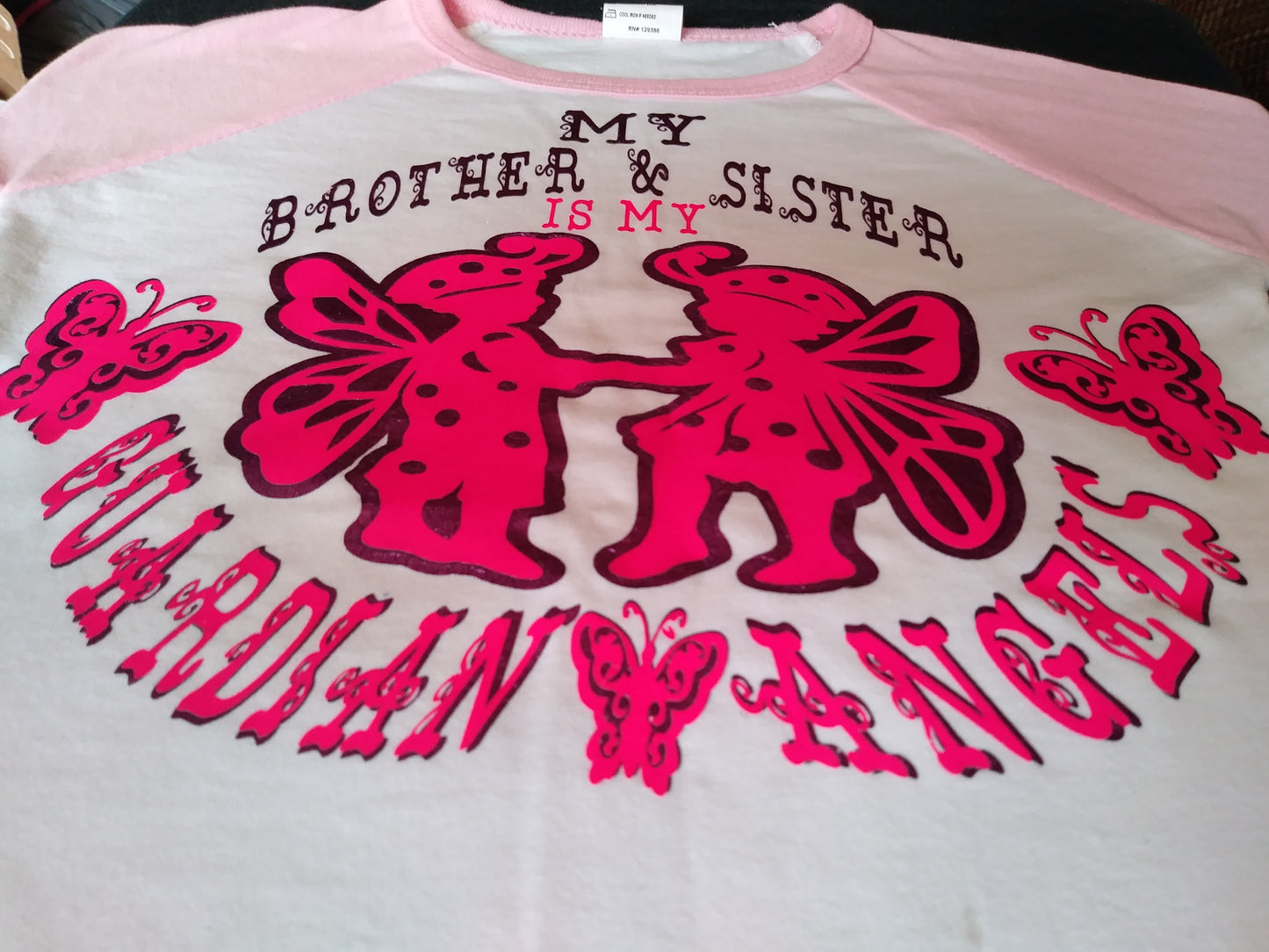 Size 4T 100% cotton White &Pink brother & sister is my guardian Angel