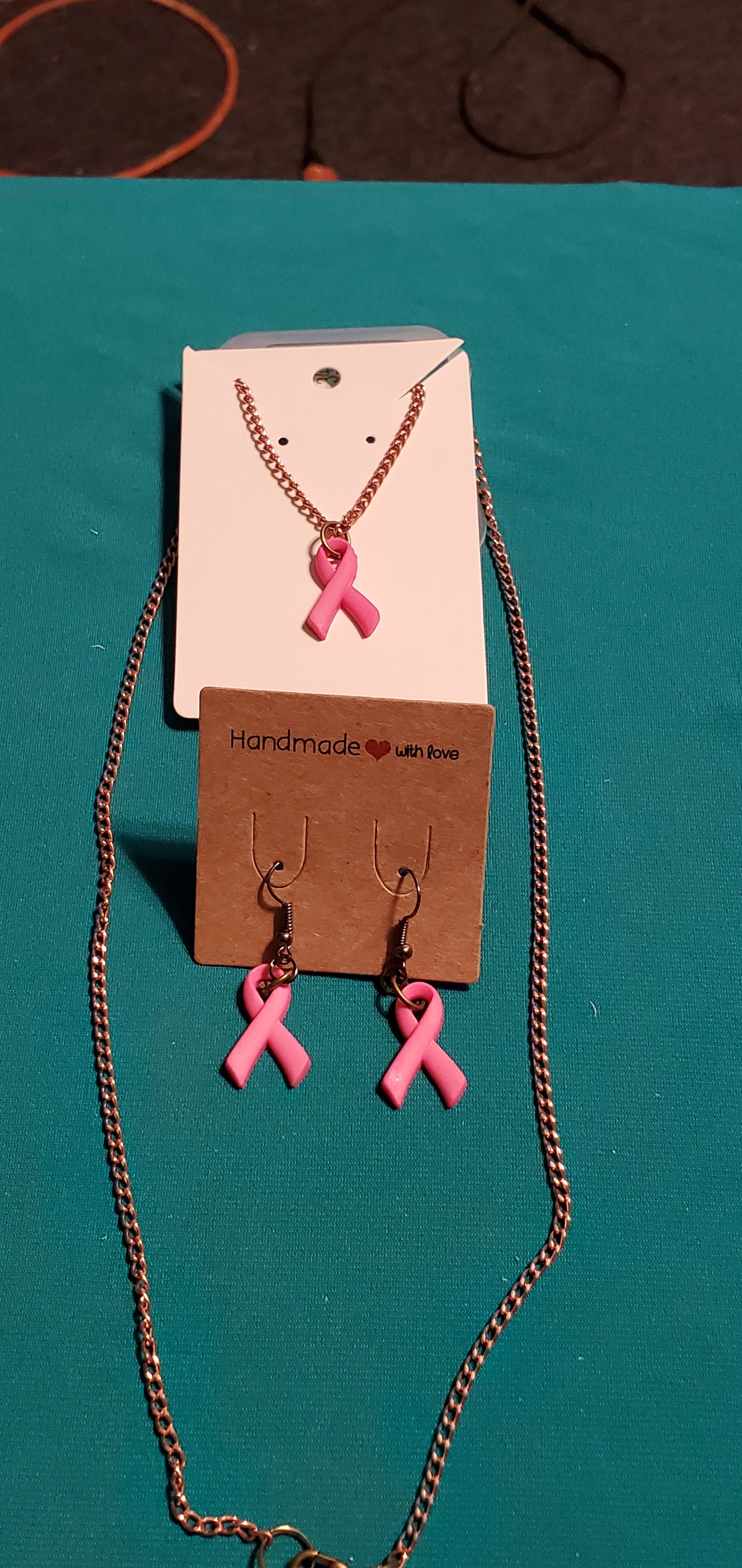 Bronze plated cancer free necklace and earrings