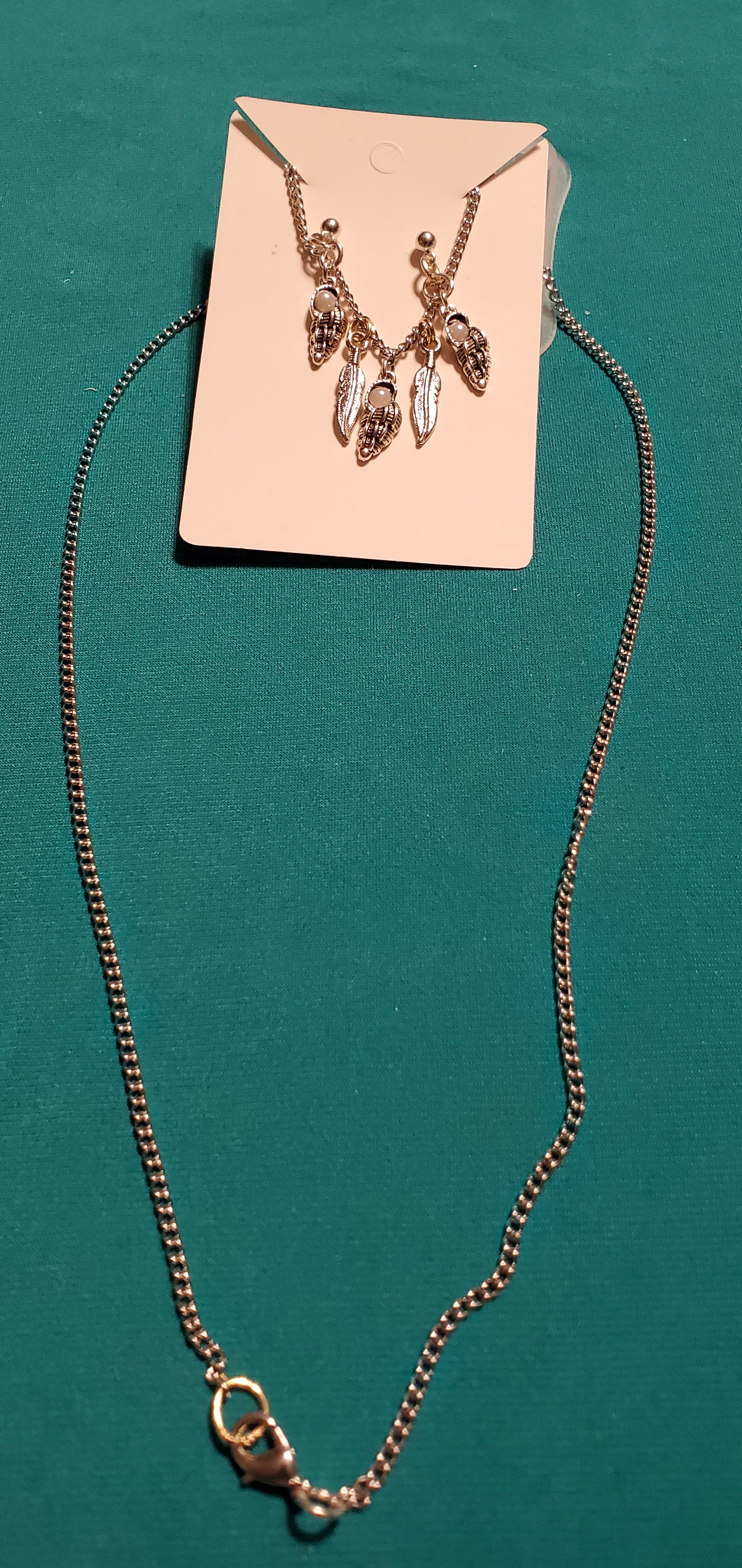 Stainless steel silver plated angel wings with feathers necklace and angel earrings