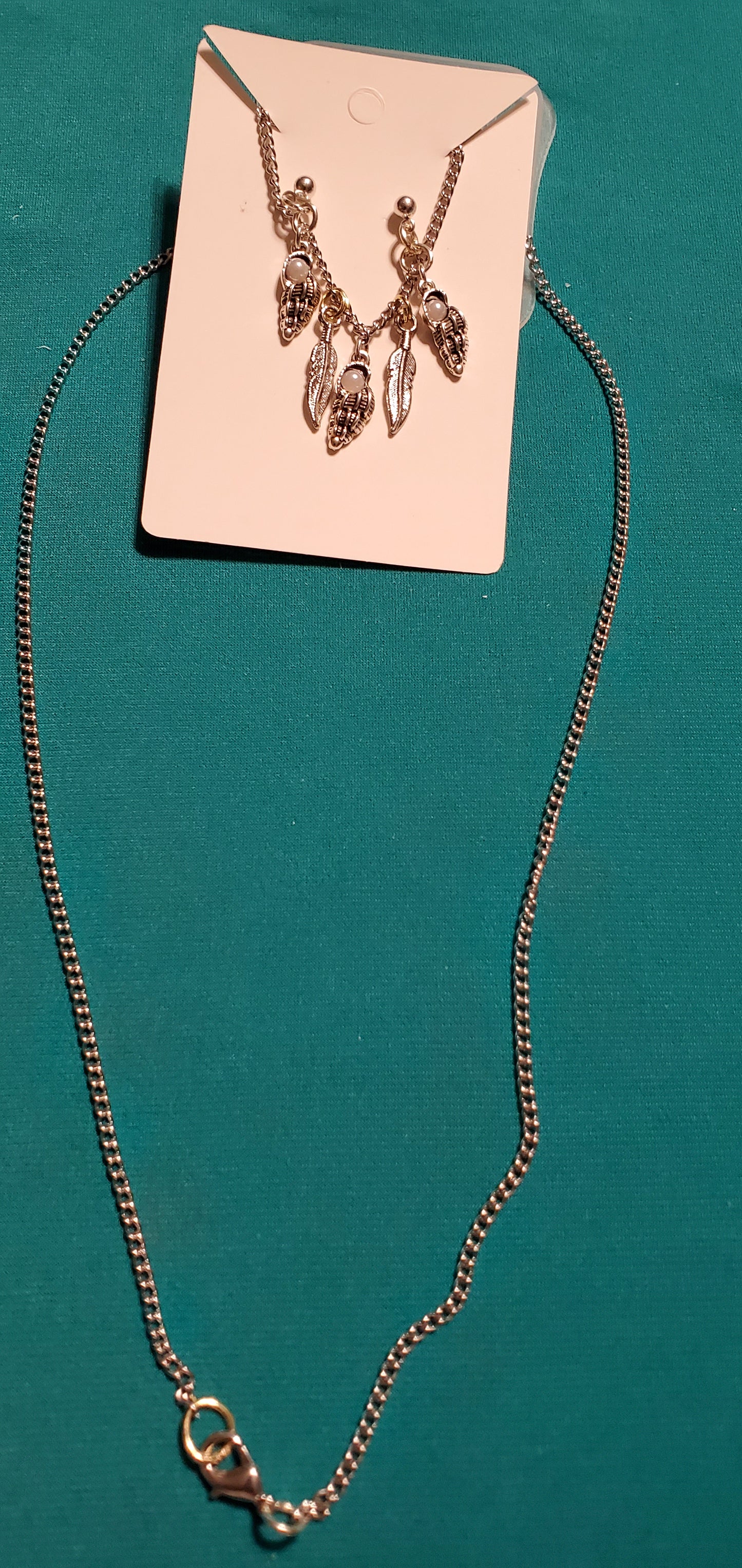 Stainless steel silver plated angel wings and feather necklace