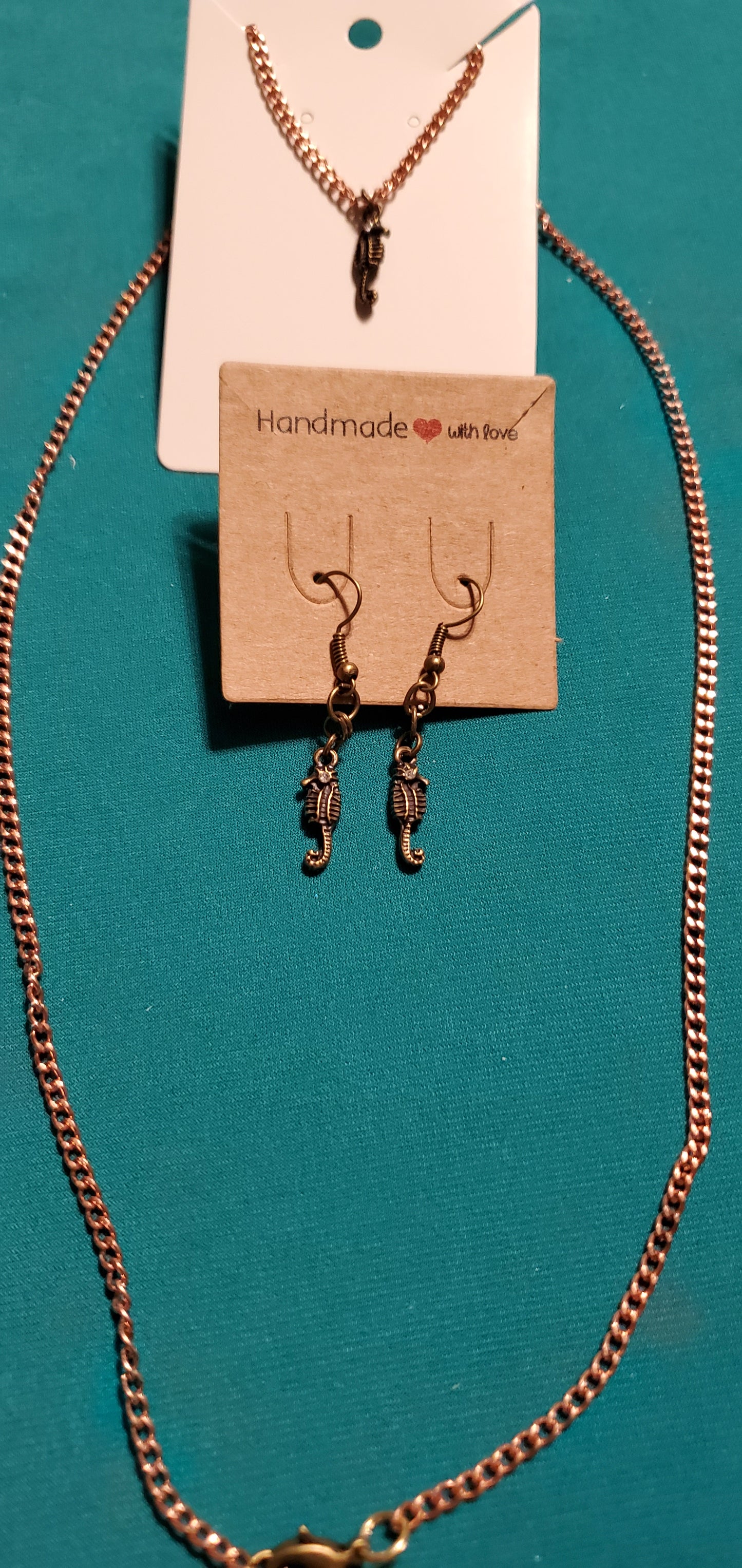 Bronze plated sea horse necklace