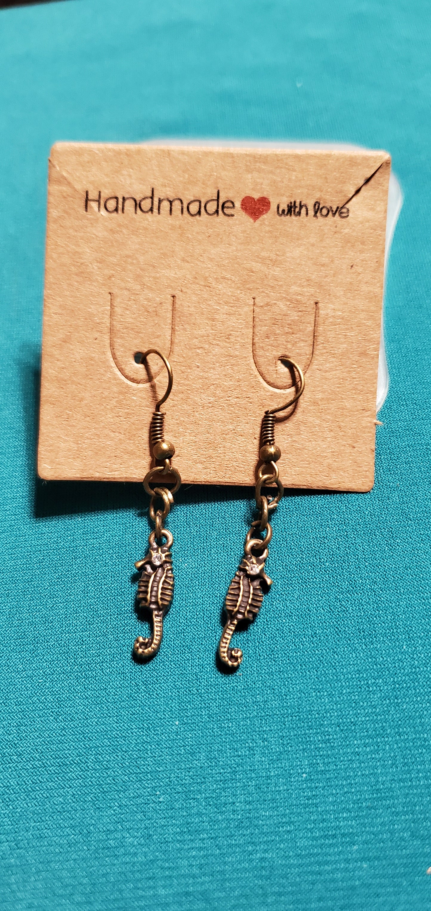 Bronze plated sea horse earrings