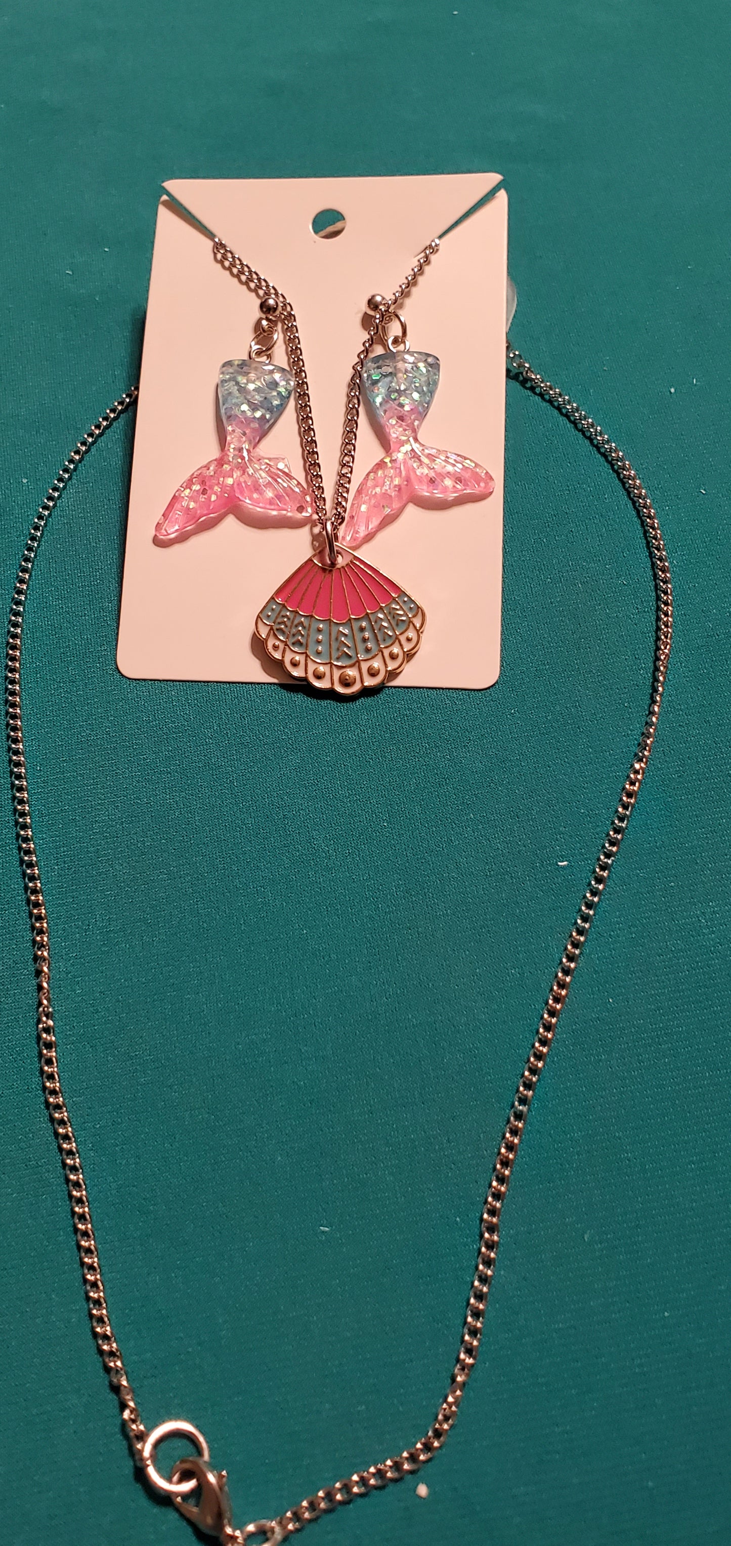 Pink and blue mermaid tail on silver plated post earrings
