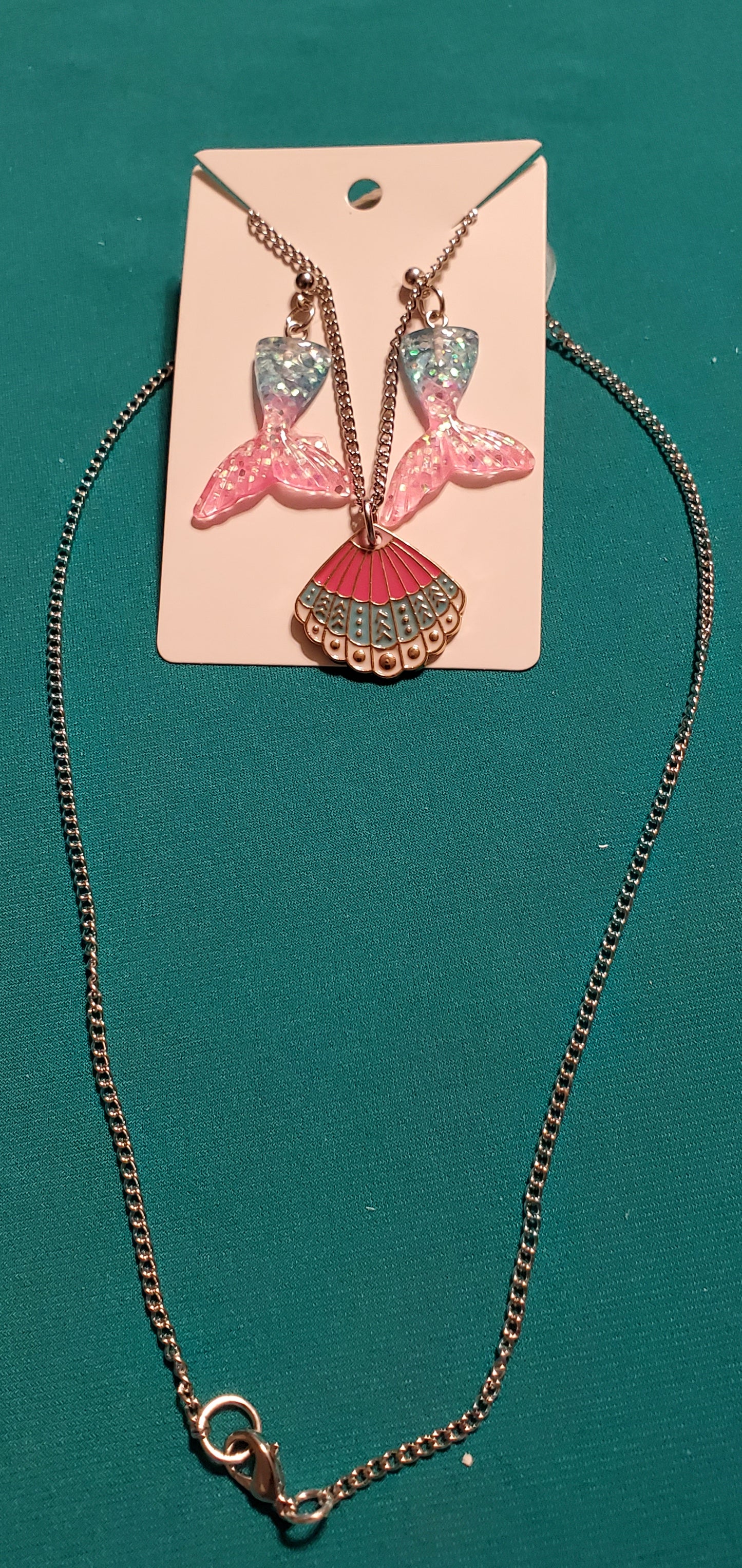 Pink and blue sea shell and mermaid tail earrings