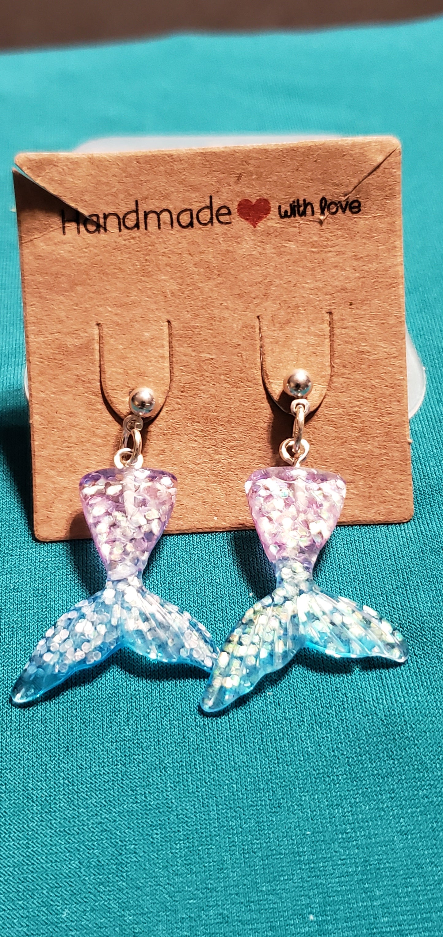 Mermaid tail on blue beaded necklace