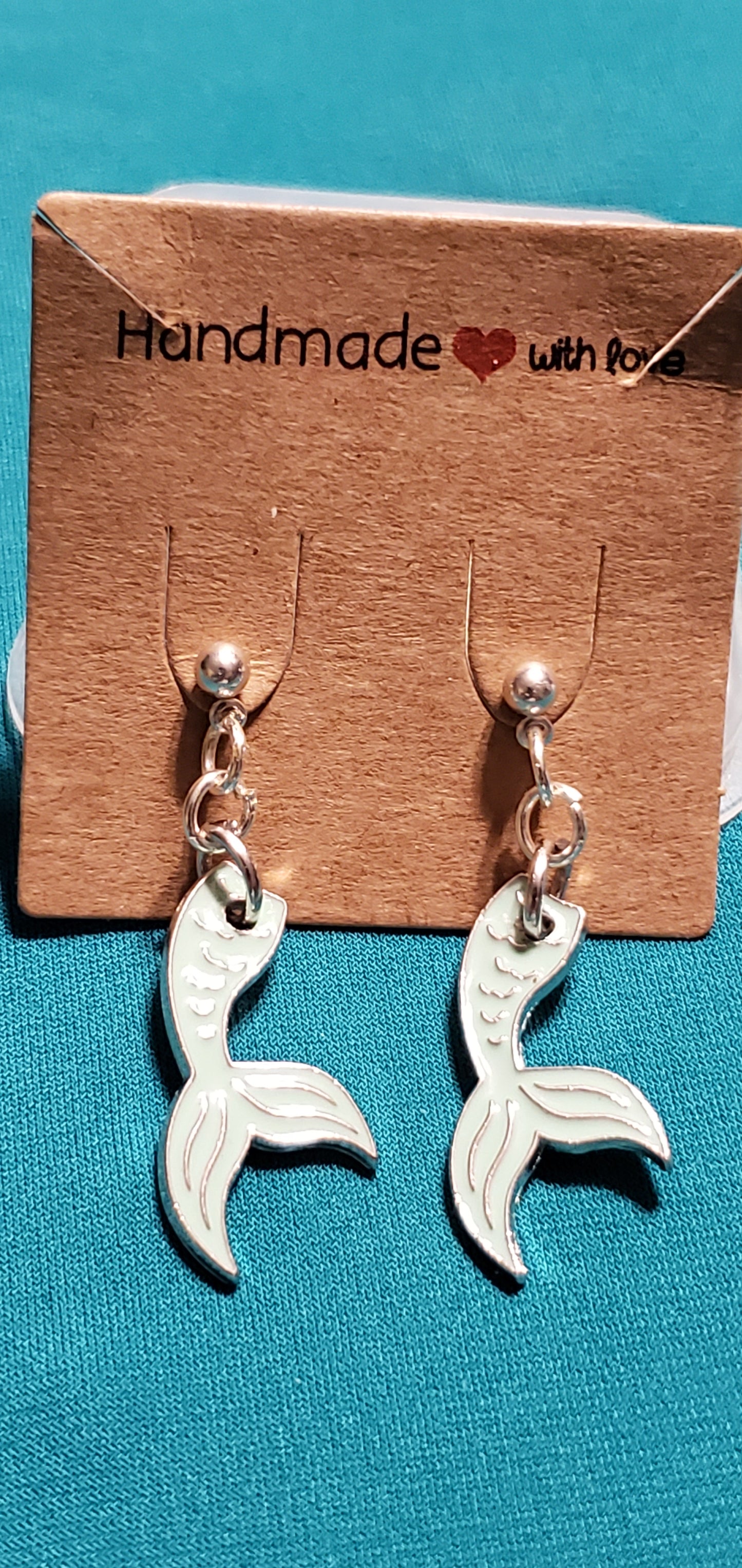 Mermaid tail on blue beaded necklace & earrings