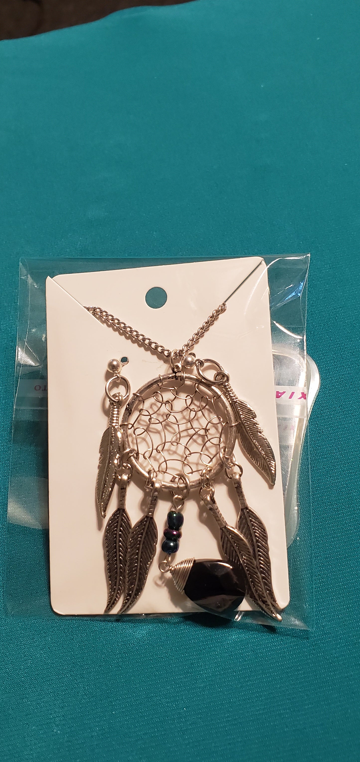 Stainless steel silver plated Dream catcher's necklace and feather earrings