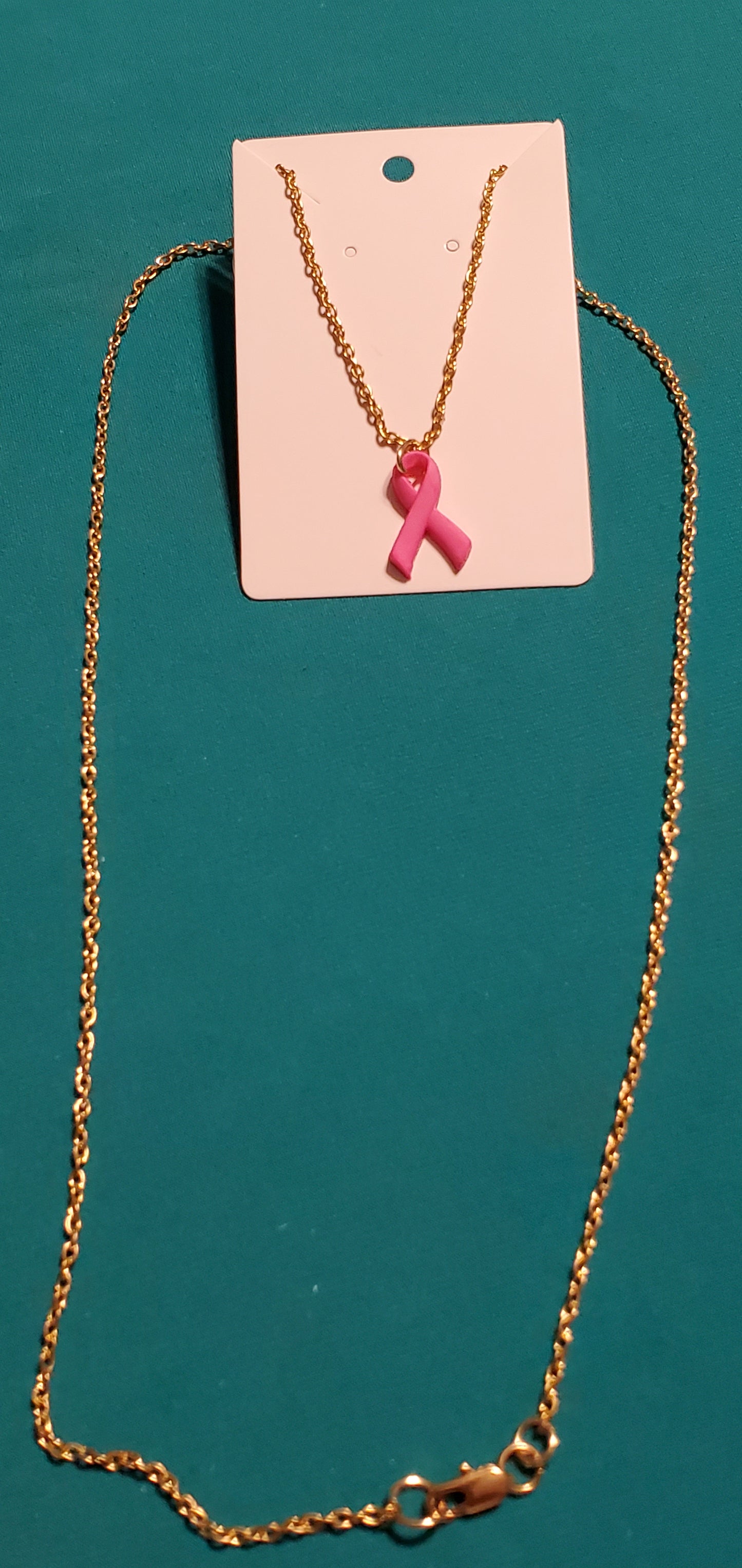 Pink cancer free gold plated necklace and earrings