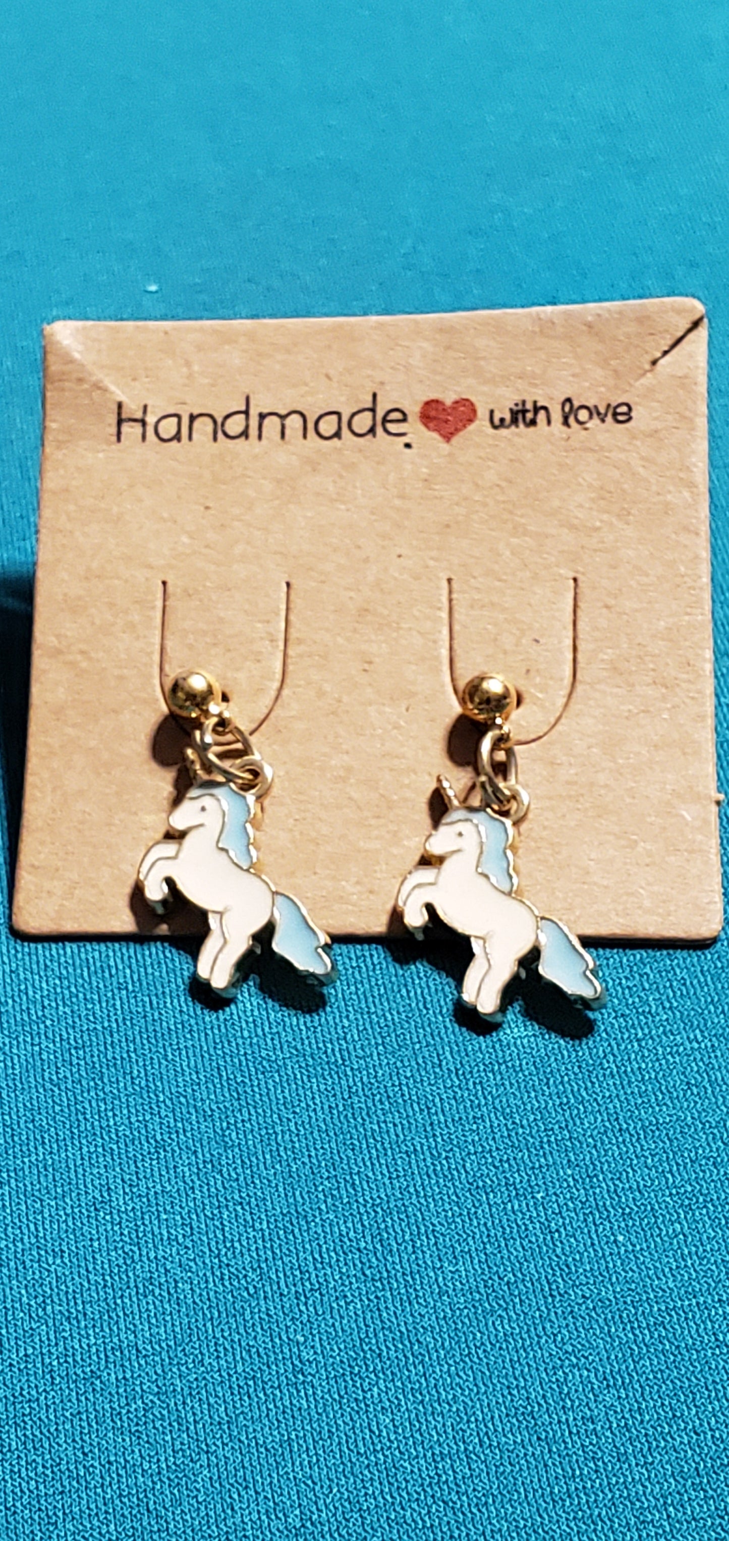 Blue & white Unicorn necklace and earrings