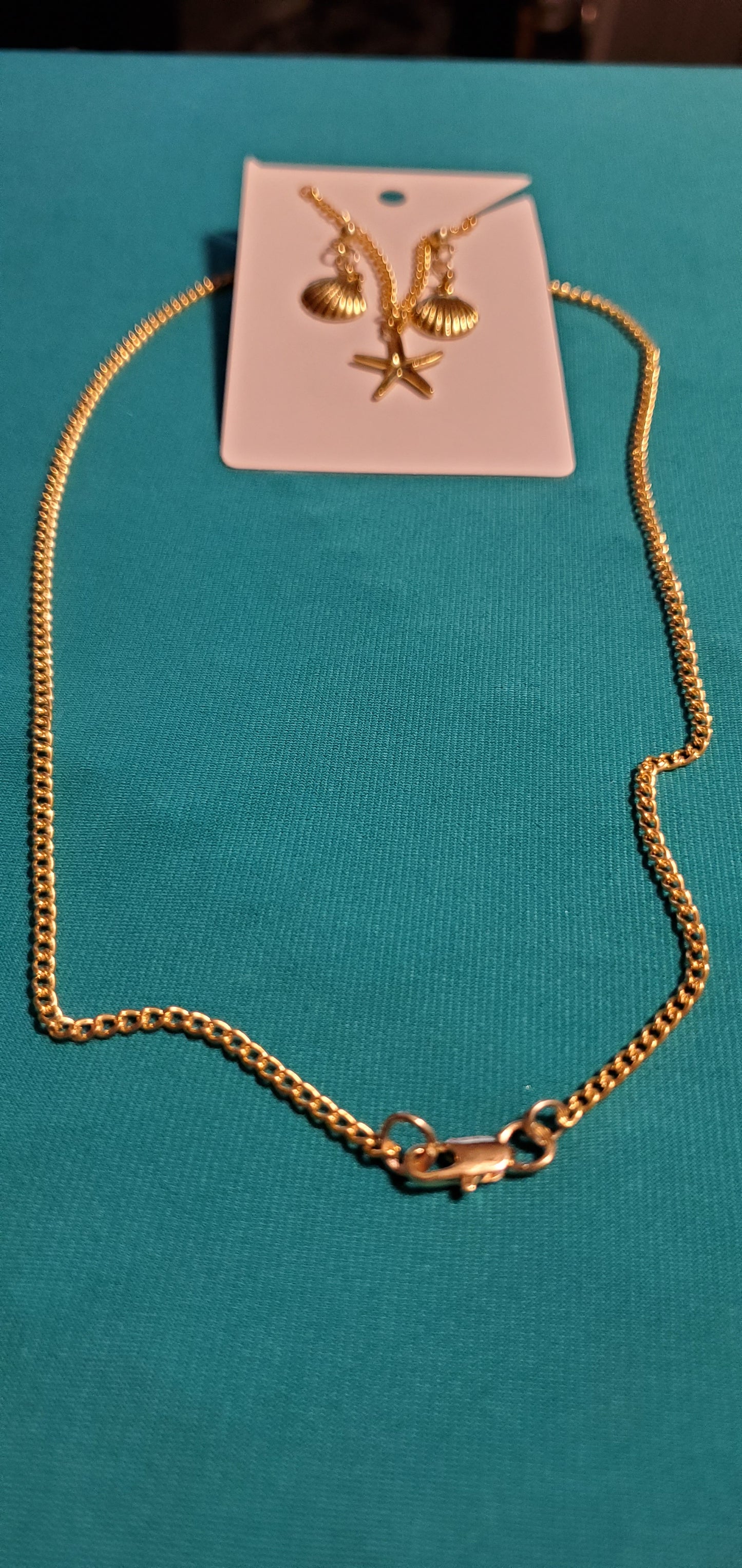 Gold plated star necklace and sea shell earrings