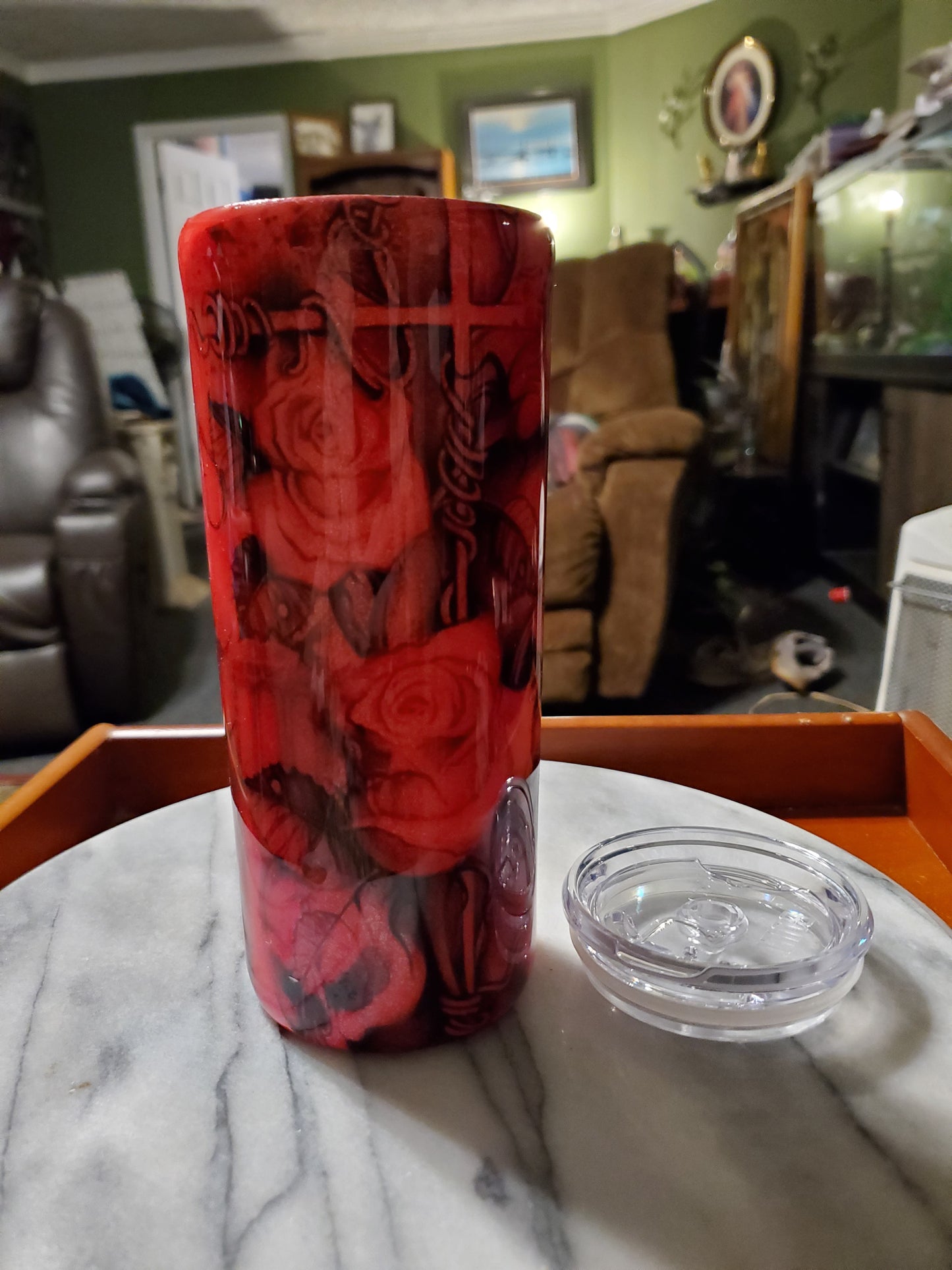 20 oz Roses on a cross Double walled insulated Stainless steel tumbler cup