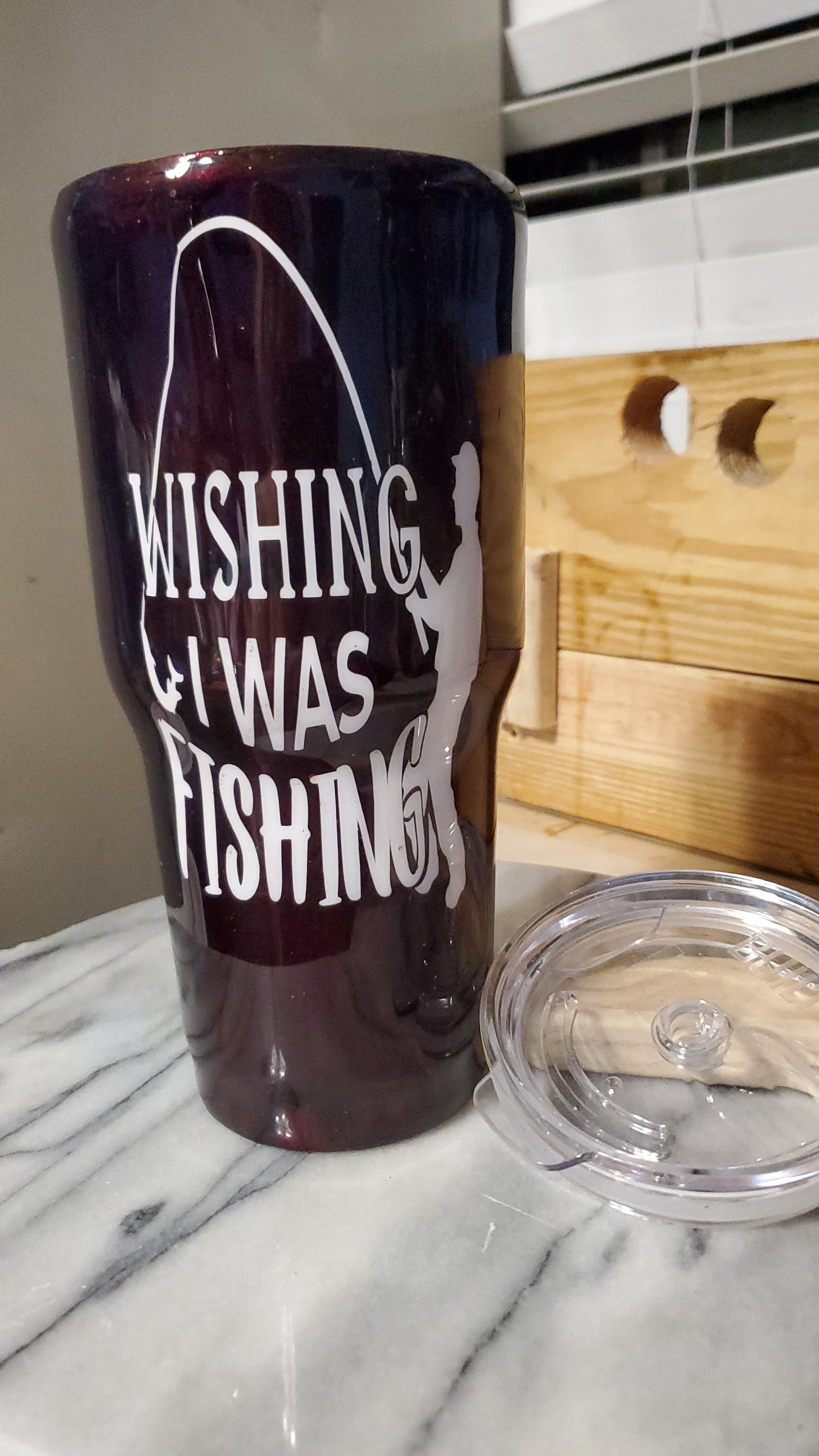 30 0z Wishing I was fishing Double walled insulated Stainless steel tumbler cup