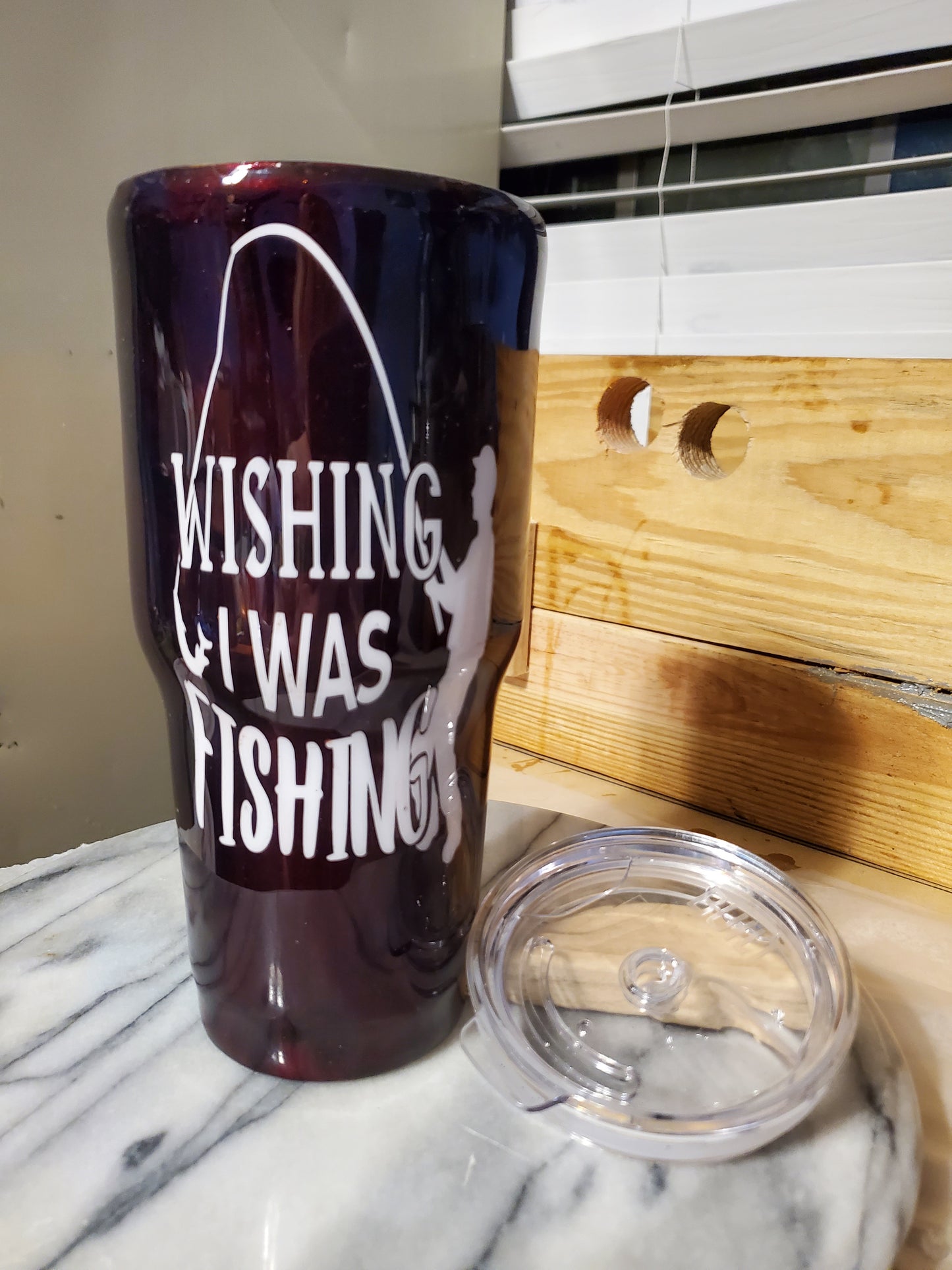 30 0z Wishing I was fishing Double walled insulated Stainless steel tumbler cup