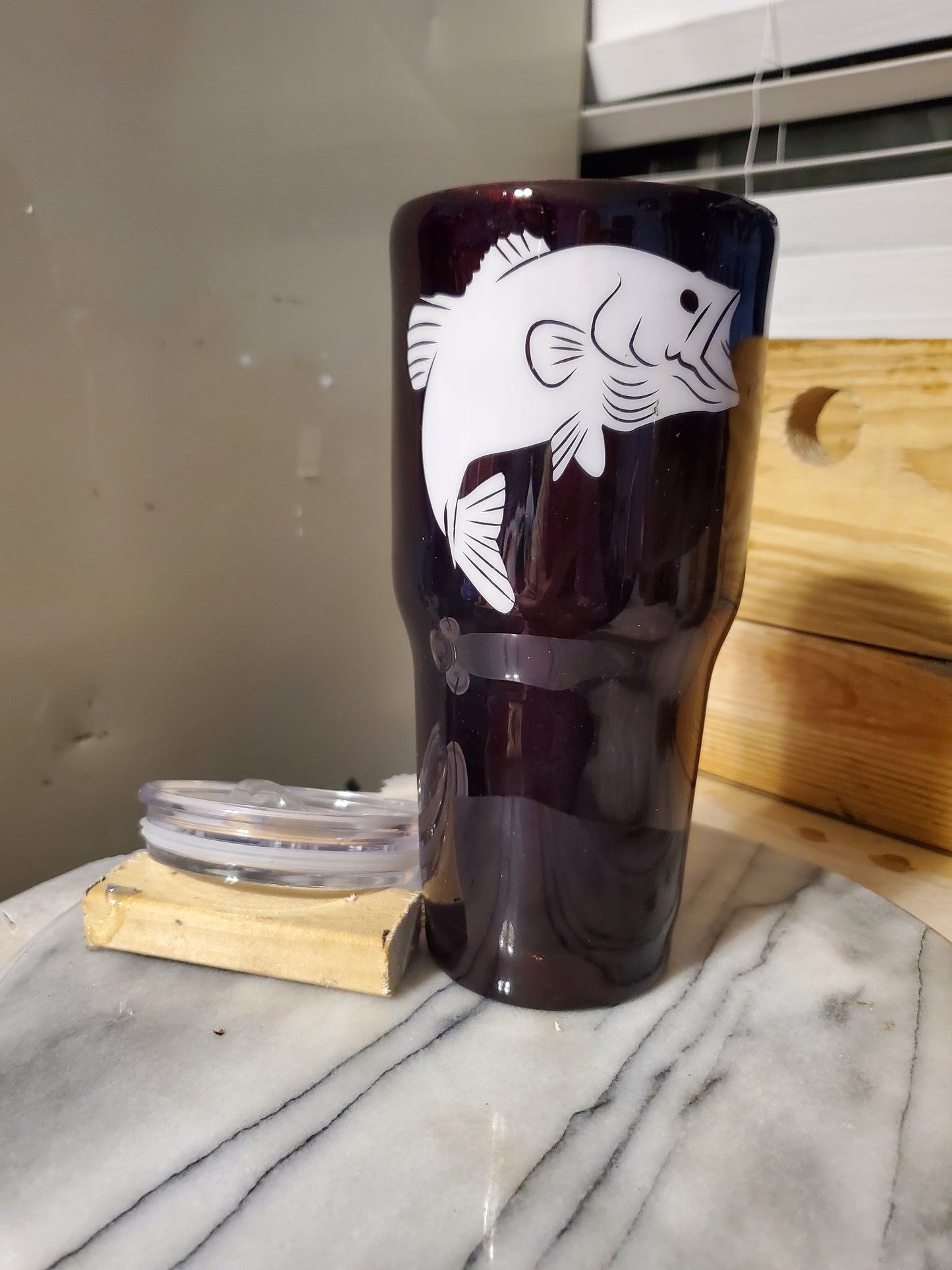 30 0z Wishing I was fishing Double walled insulated Stainless steel tumbler cup