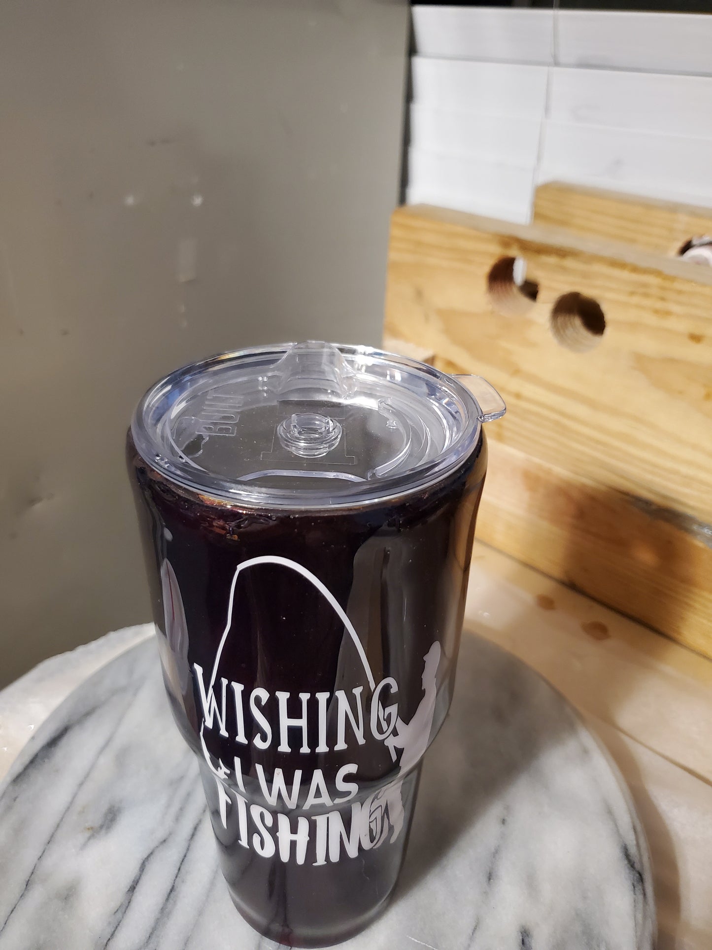 30 0z Wishing I was fishing Double walled insulated Stainless steel tumbler cup