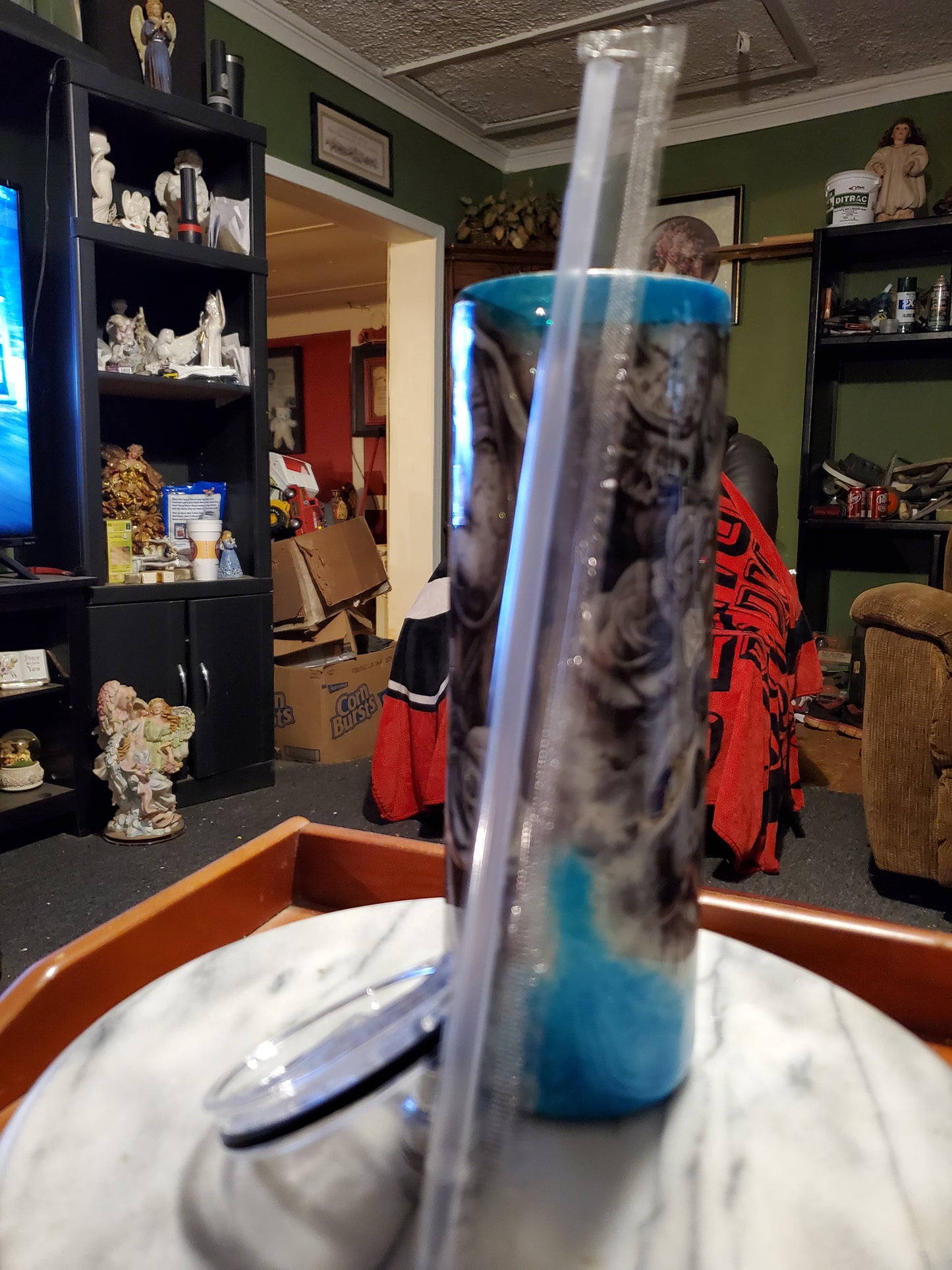 30 oz Lady on a motorcycle stainless steel tumbler cup